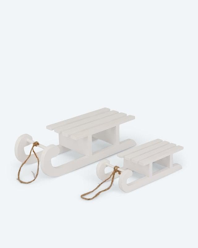 2 Deko-Holzschlitten aus Echtholz mit Jutekordel