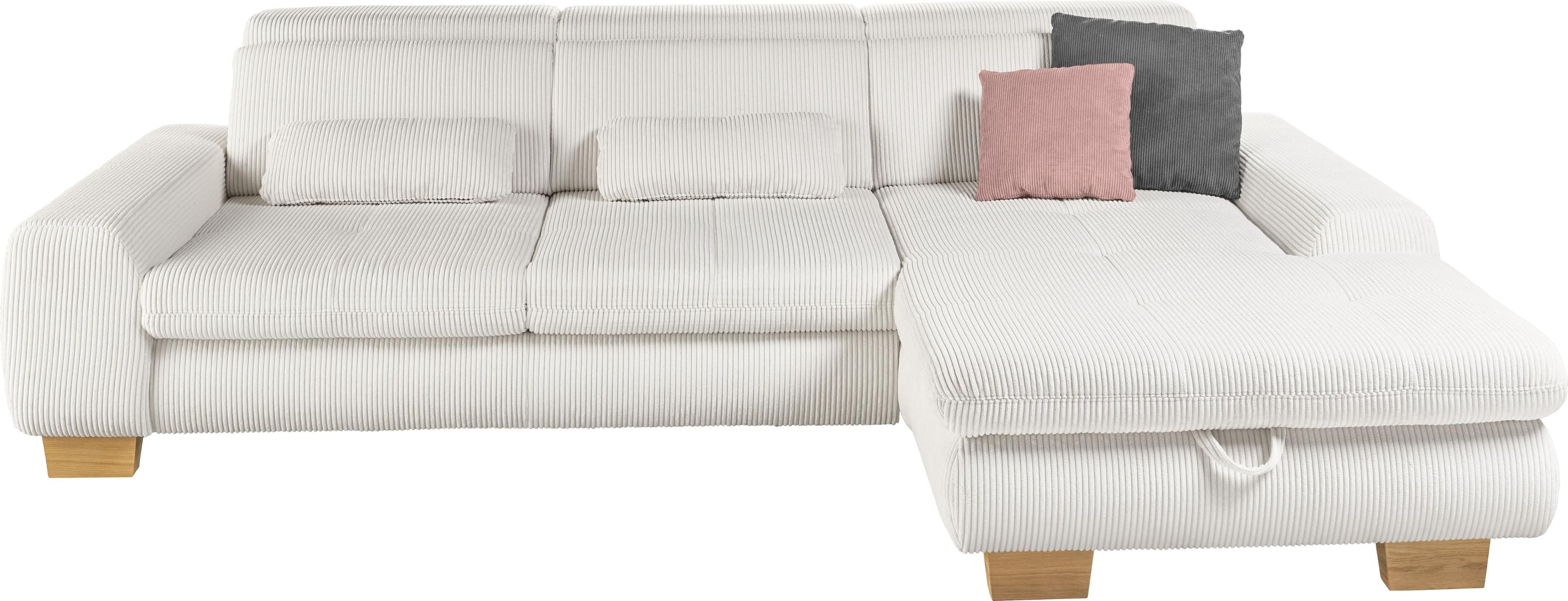 SET ONE Ecksofa Grau Silber Cord Ottomane rechts