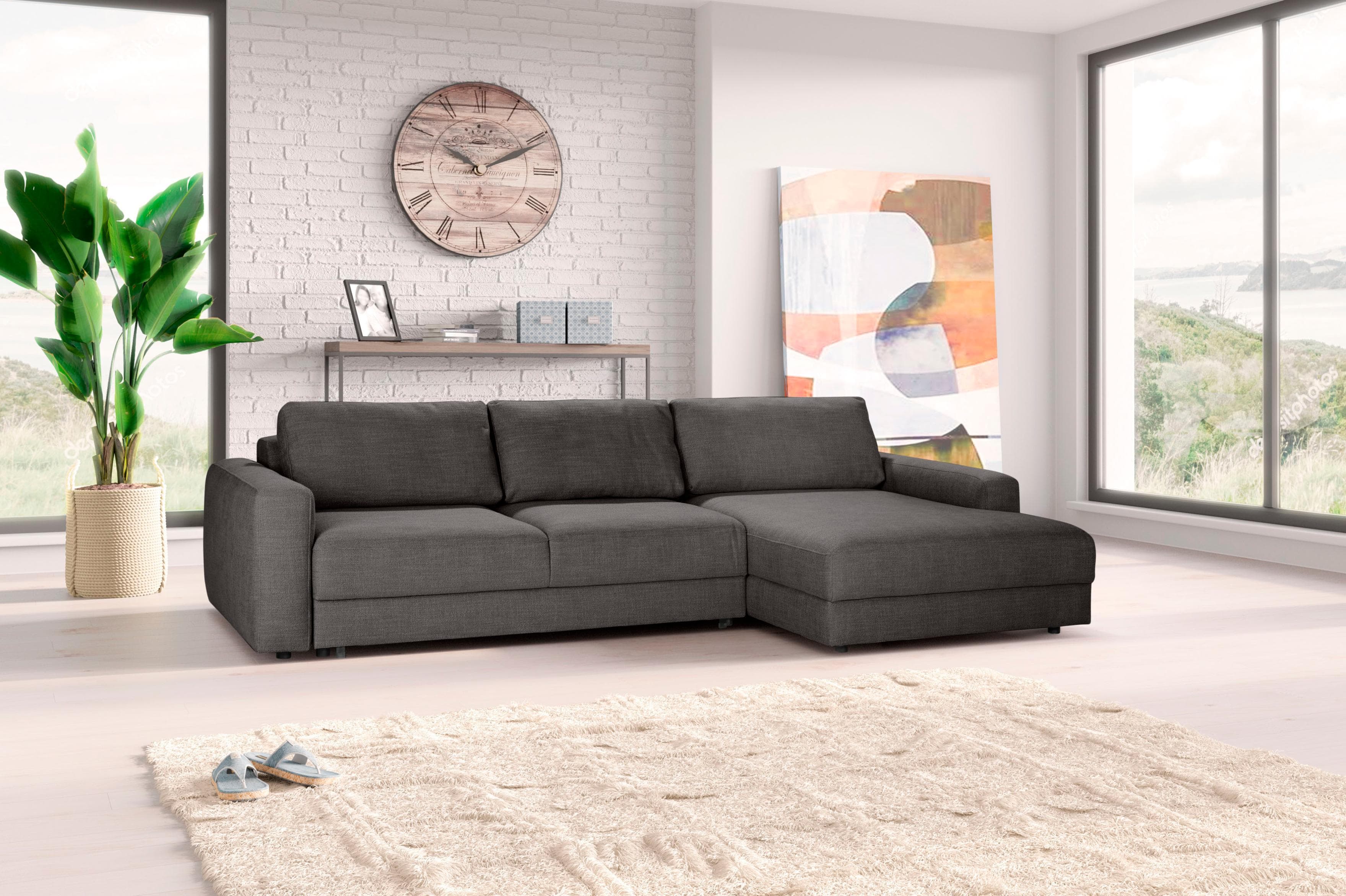Ecksofa Bourbon II Grau Extratiefe Sitzfläche Recamiere