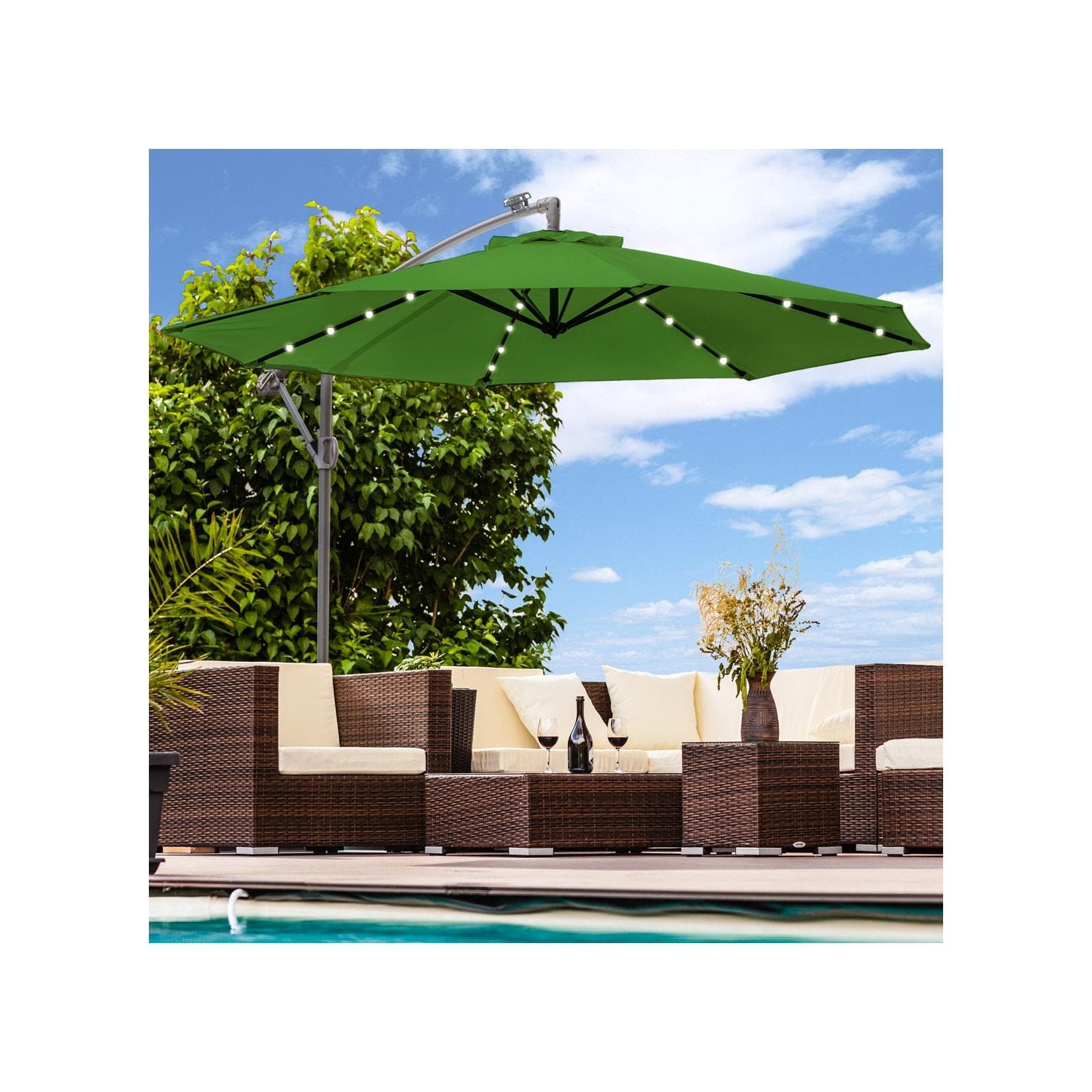 Swing&Harmonie LED Sonnenschirm Grün Solar 300cm