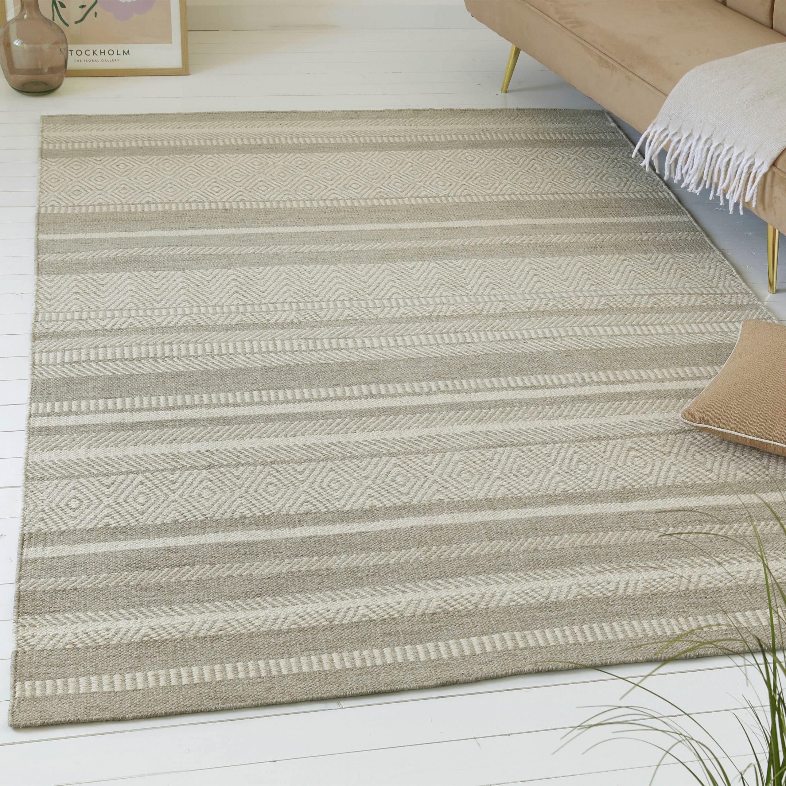 OTTO HOME Teppich Niamh Beige Schurwolle Gestreift