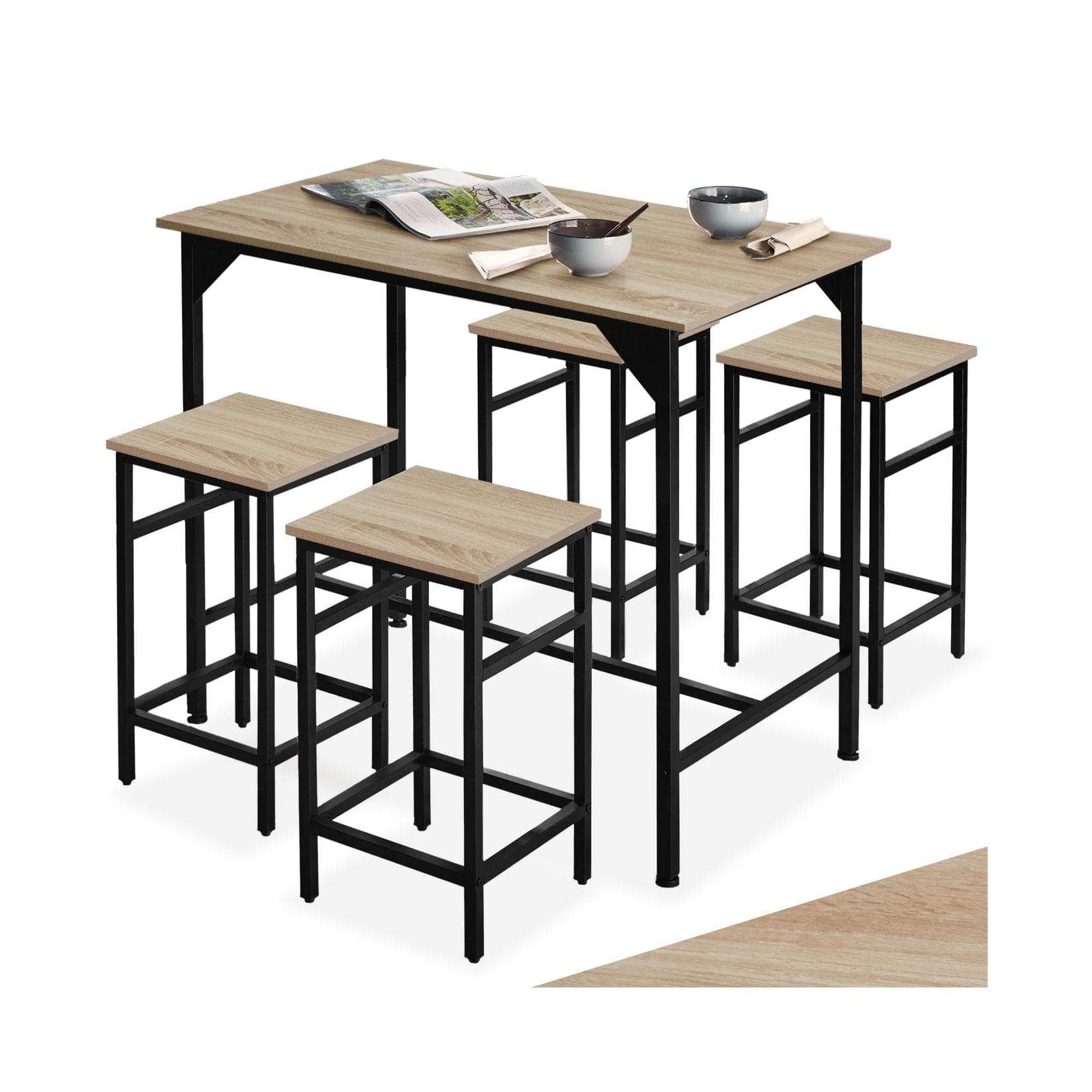 tectake Bartisch-Set 5-teilig Industrial Style