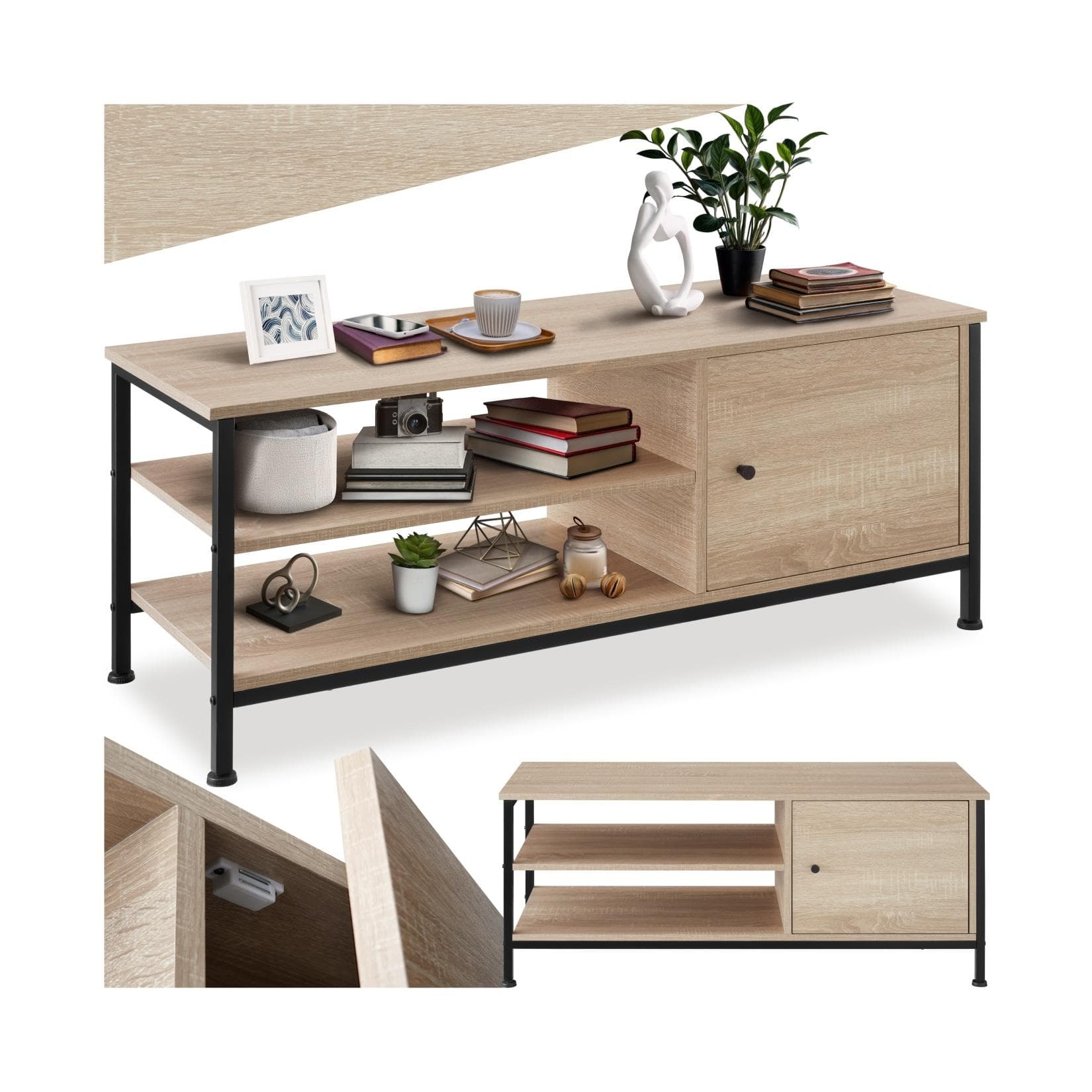 tectake TV-Regal Industrial Style Holzoptik Schwarz