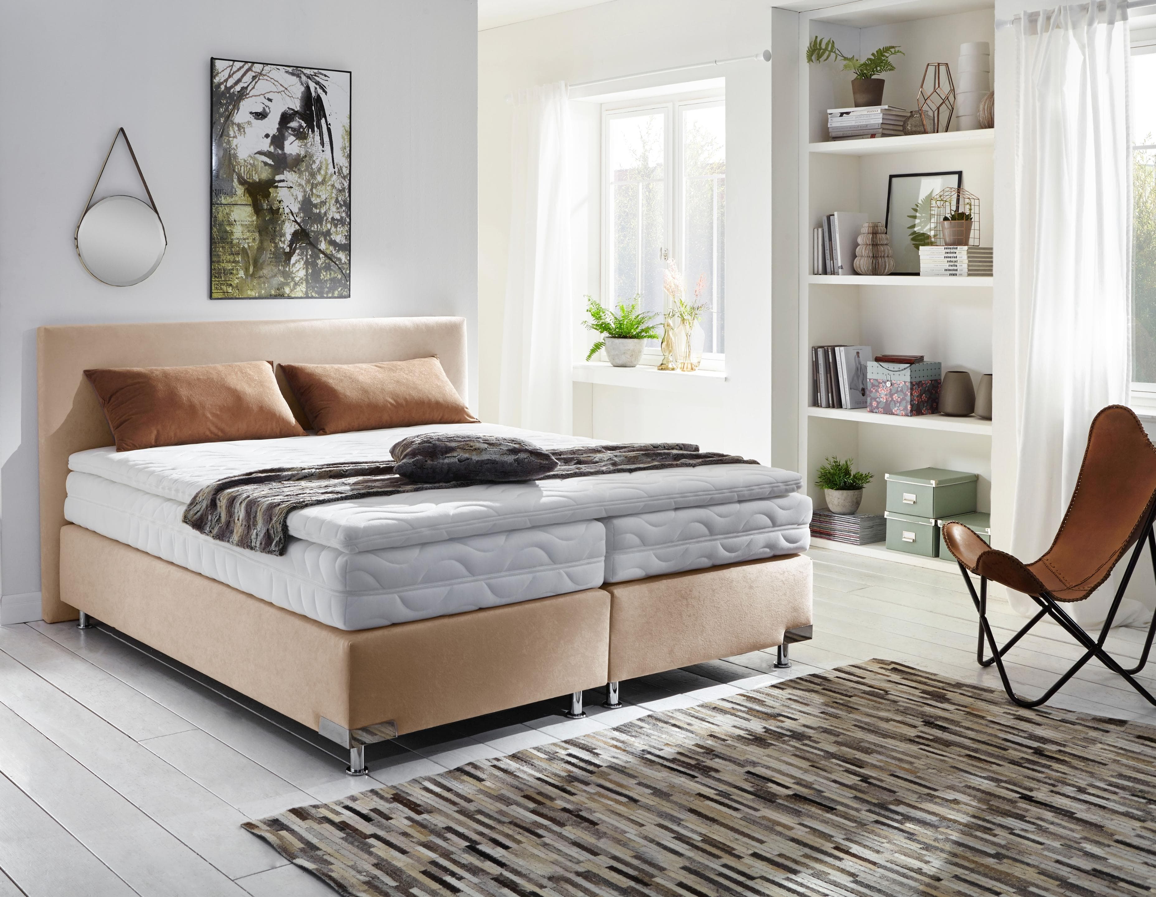 Westfalia Schlafkomfort Boxspringbett Ambiente Beige mit Topper