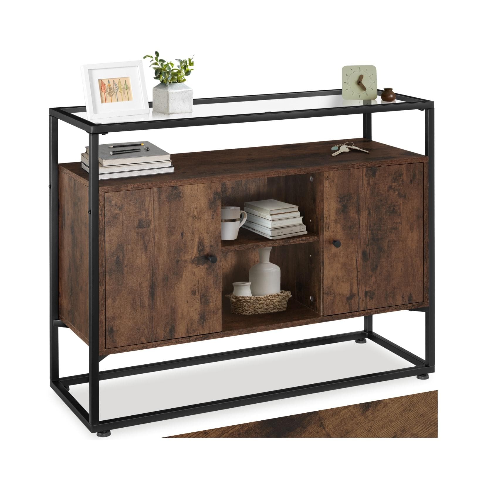 tectake Sideboard Oldham Industrial Style mit Glasplatte