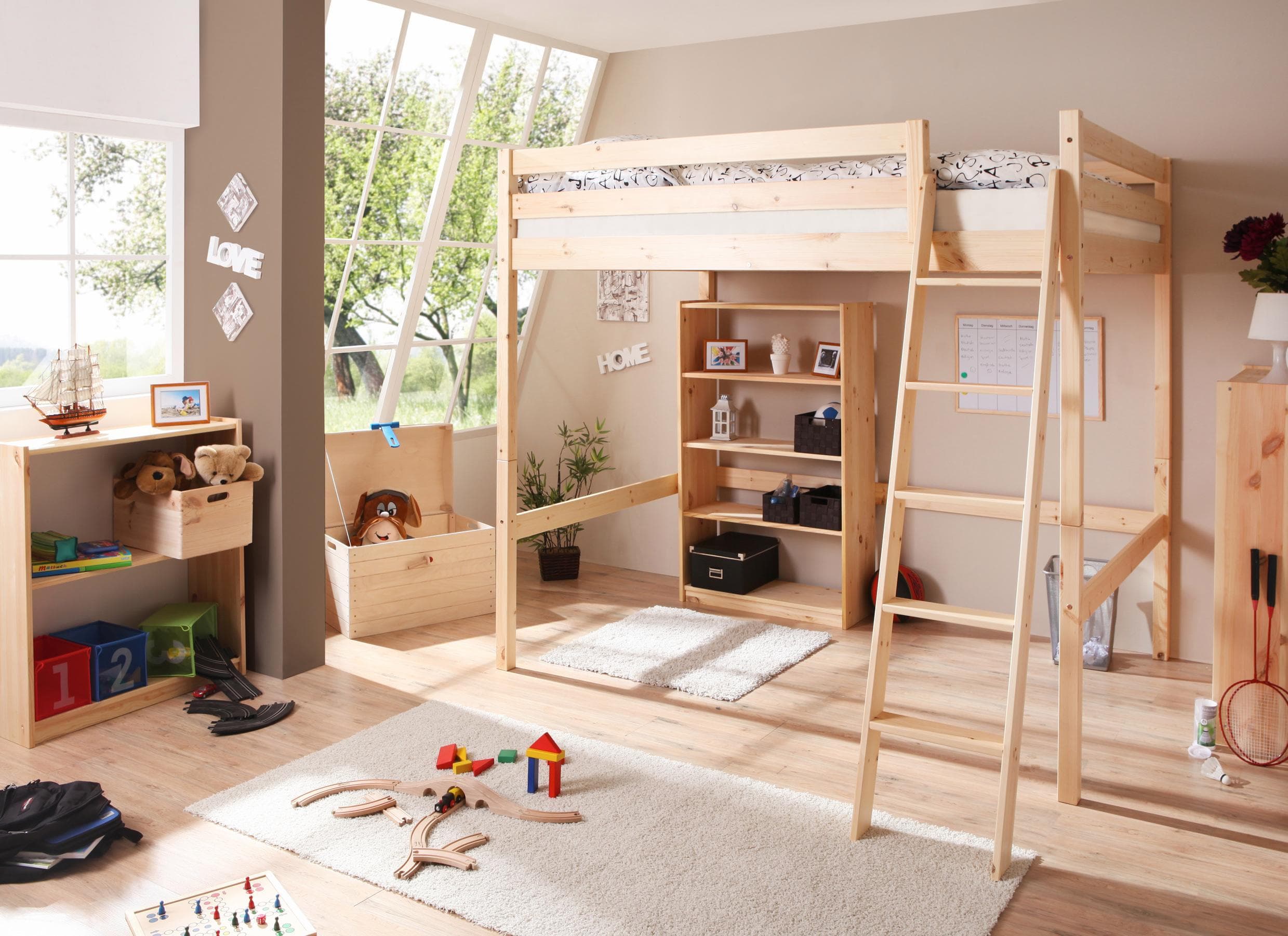 TICAA Hochbett mit Rollrost in Kiefer - Platzsparend & Sicher