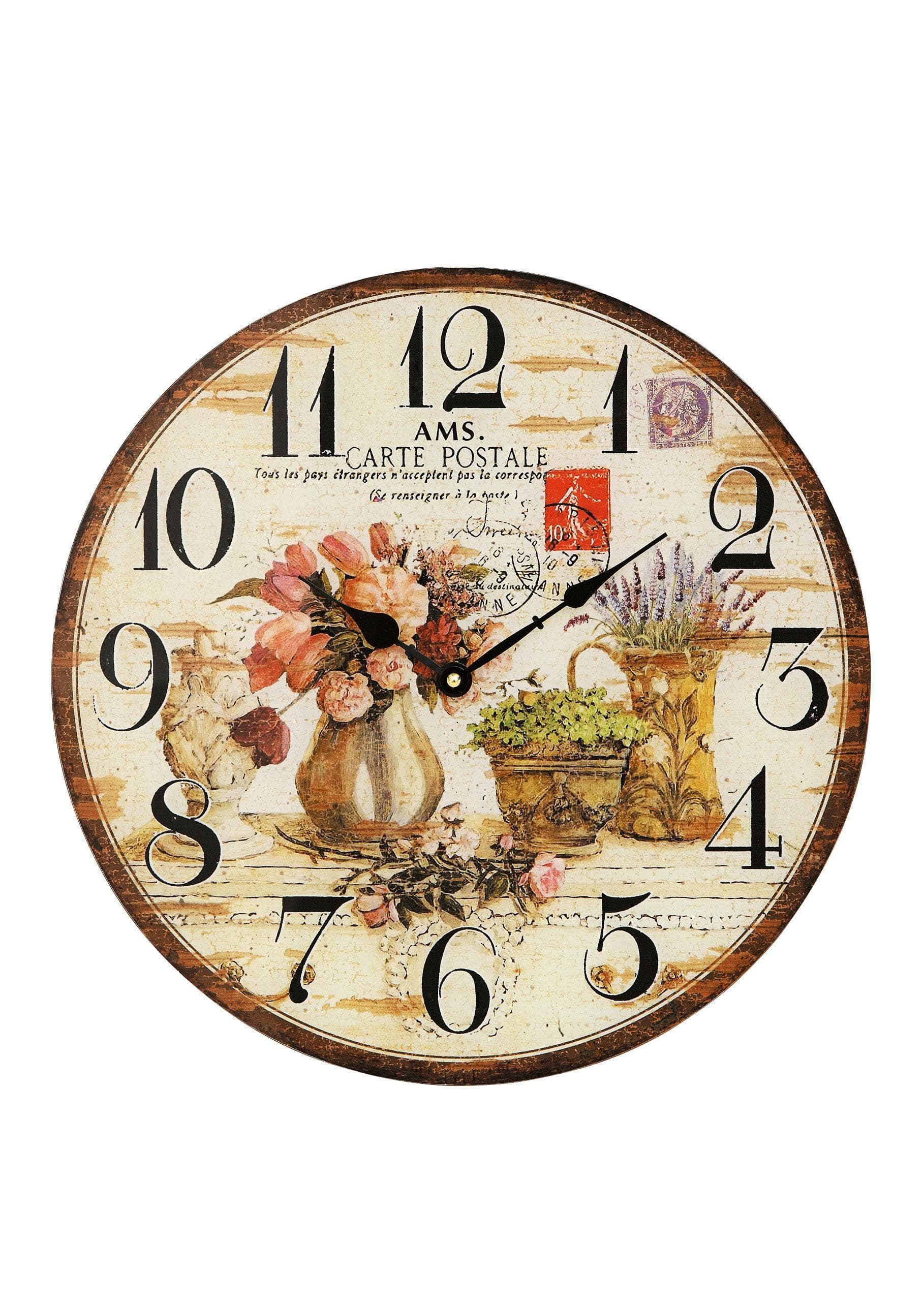 AMS Wanduhr W9466 Vintage Bunt Blumenmotiv Quarzuhr Ø 40cm