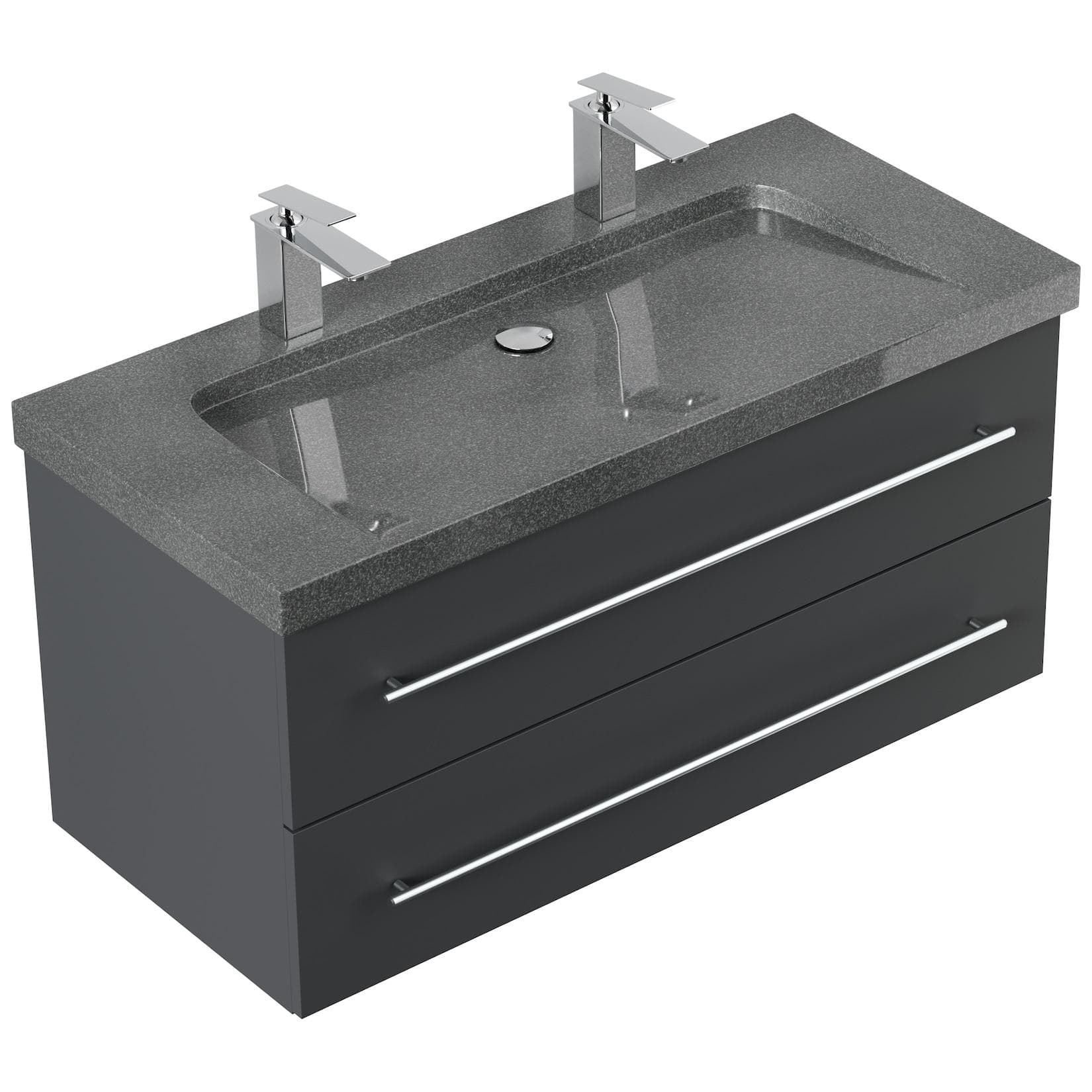 Posseik Badmöbel Granit G654 YAMO 100 cm 2 Hahnlöcher SoftClose weiß hochglanz
