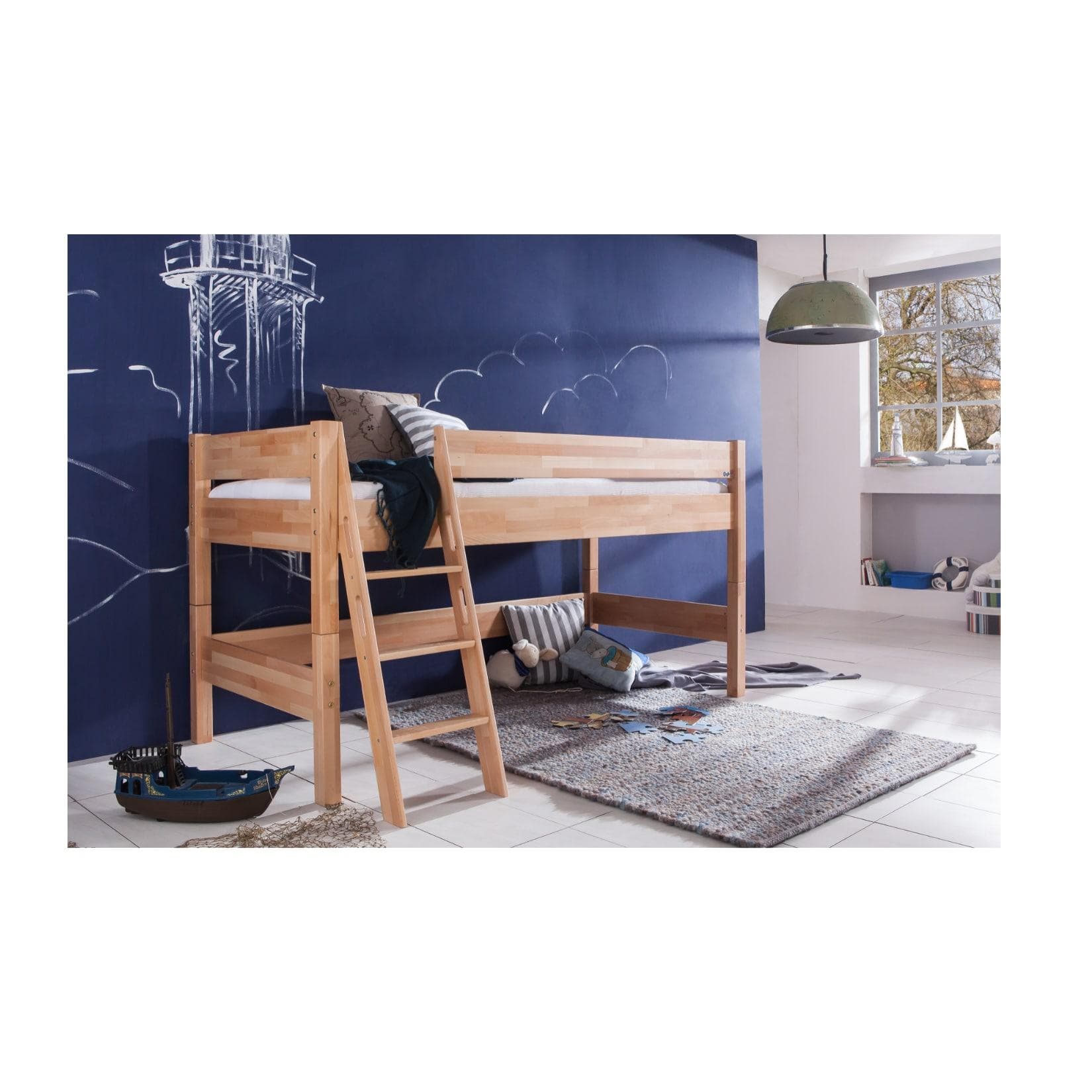 Relita Halbhohes Spielbett KIM Buche Massiv Natur Lackiert