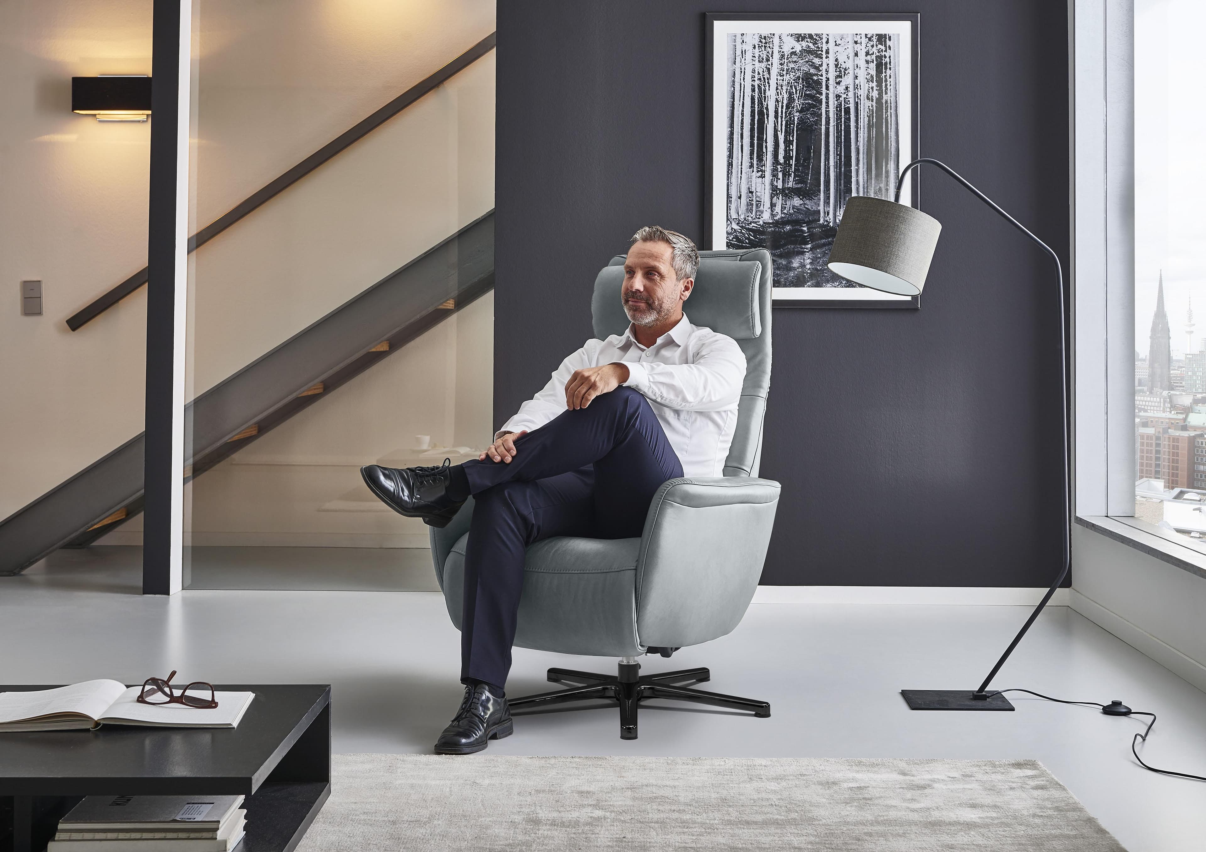 HUKLA Sessel HU-LC17037 Grau Glattleder Verstellbar