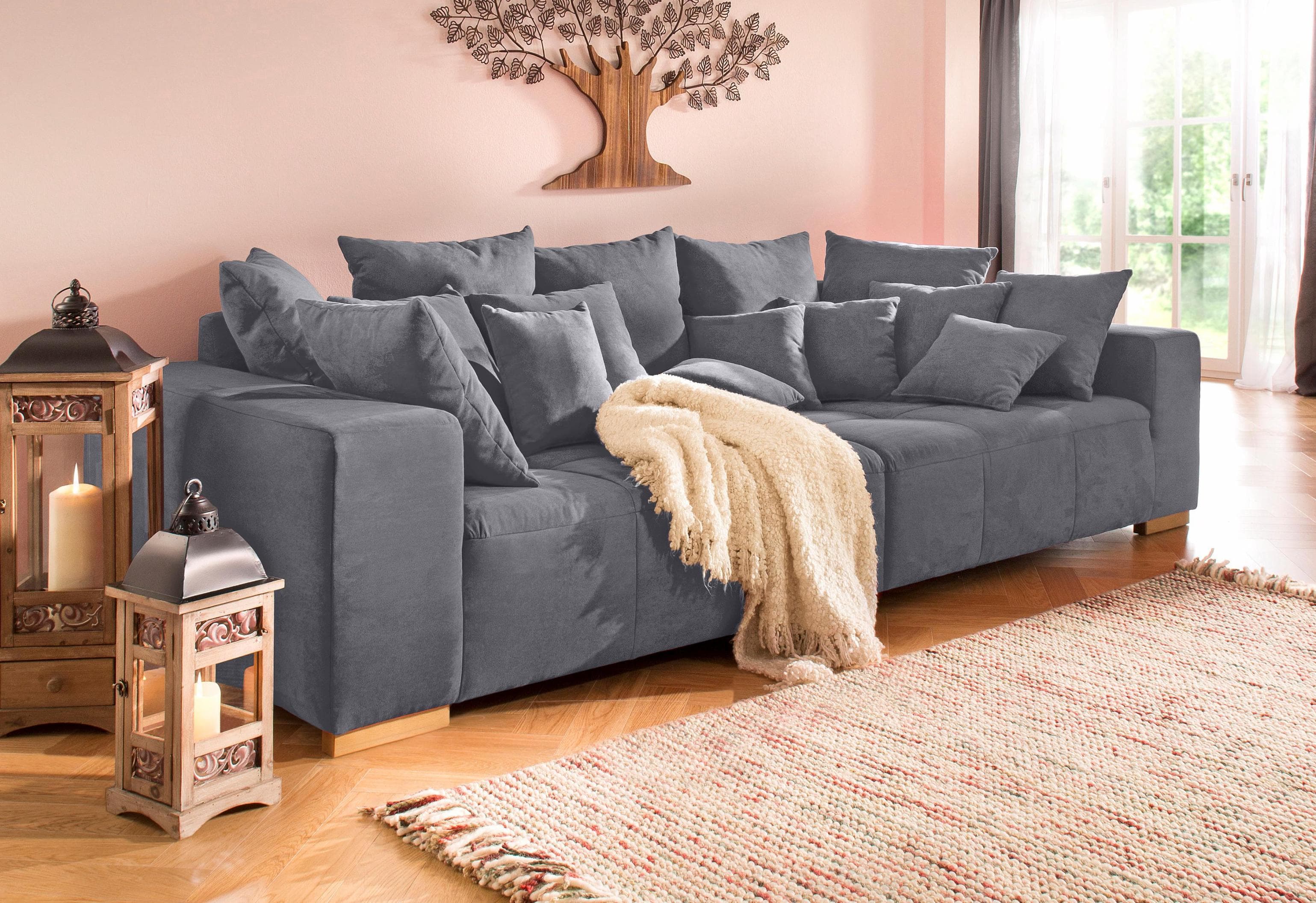 Home Affaire Big-Sofa Neapel Grau Luxus-Microfaser mit Kissen