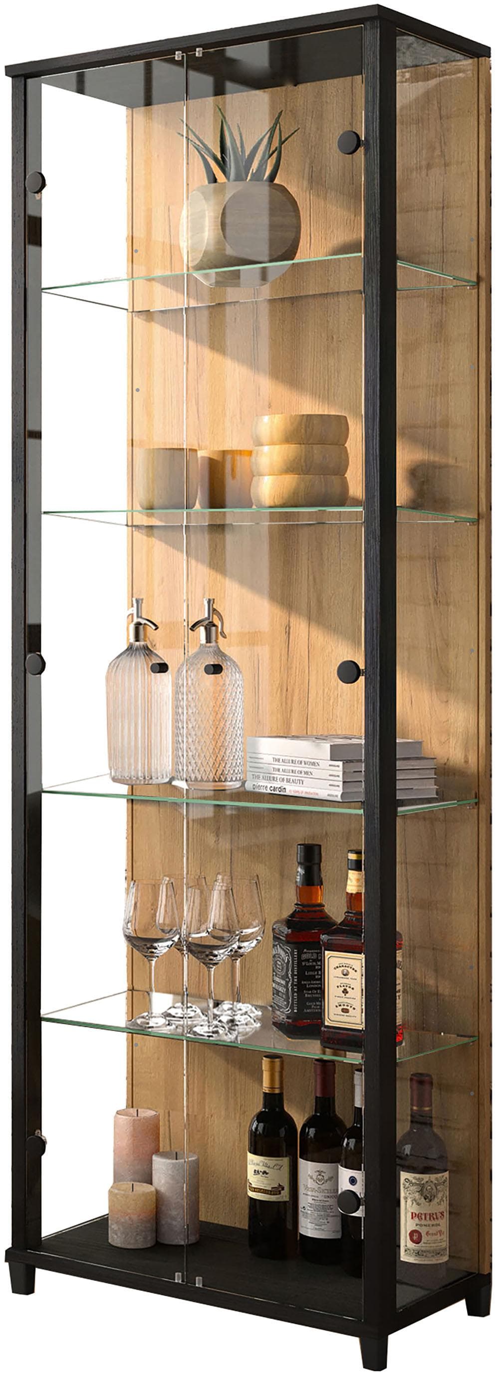 FIF MÖBEL Vitrine OPTIMA Schwarz Wildeiche mit Glasböden