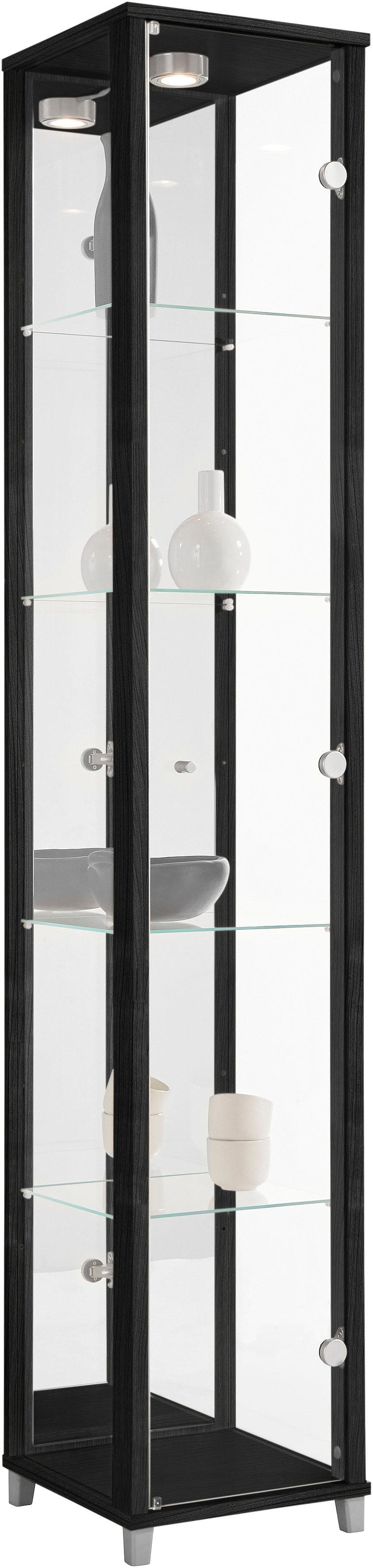 fif Möbel OPTIMA Glasvitrine Schwarz - LED-Beleuchtung & Spiegelrückenwand