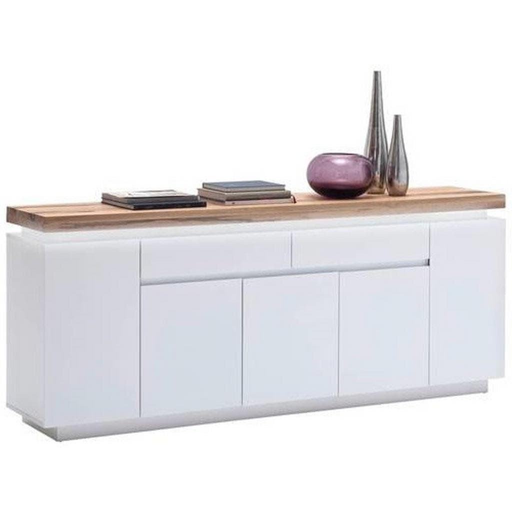 Modernes Sideboard mit LED-Beleuchtung in Weiß matt / Eiche massiv