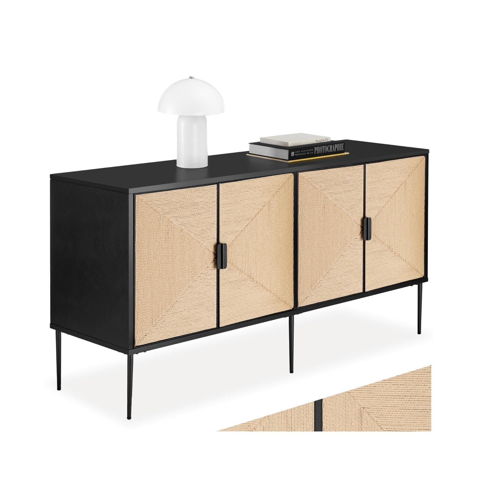 tectake® Sideboard im Boho-Stil mit Jute-Optik