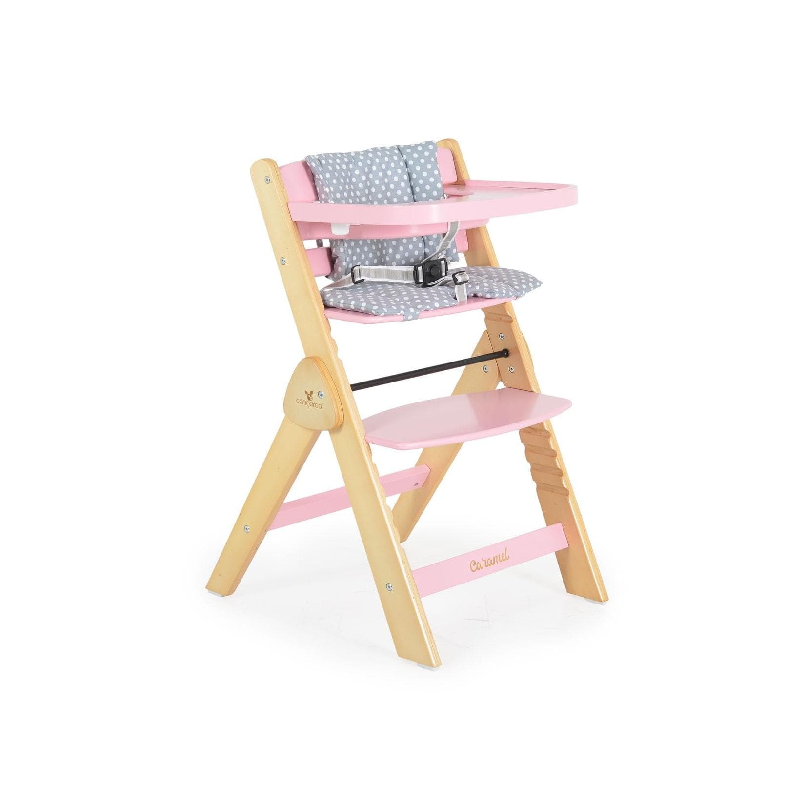 Cangaroo Kinderhochstuhl Caramel Holz mit Kissen klappbar rosa