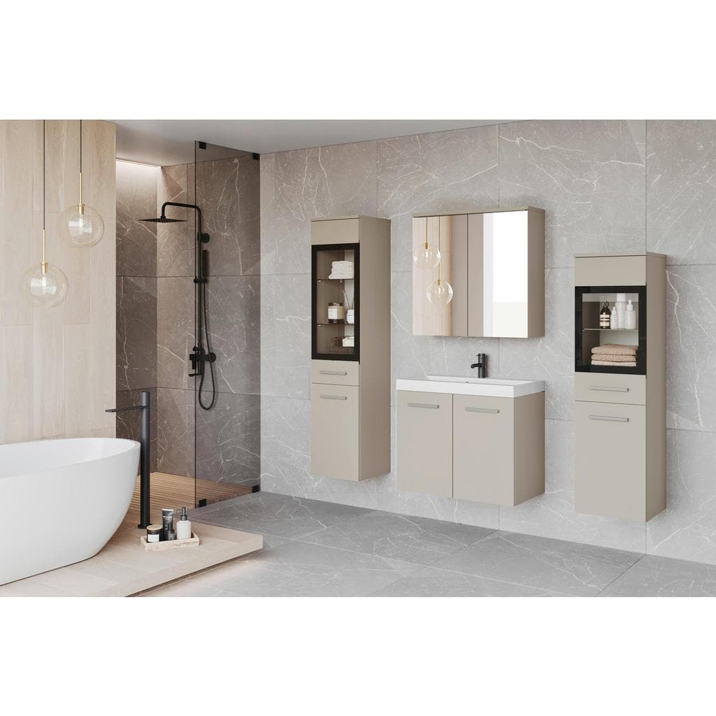 P & B Badezimmer Set 5-teilig Beige Kunststoff 7 Fächer 120 cm FSC hängend