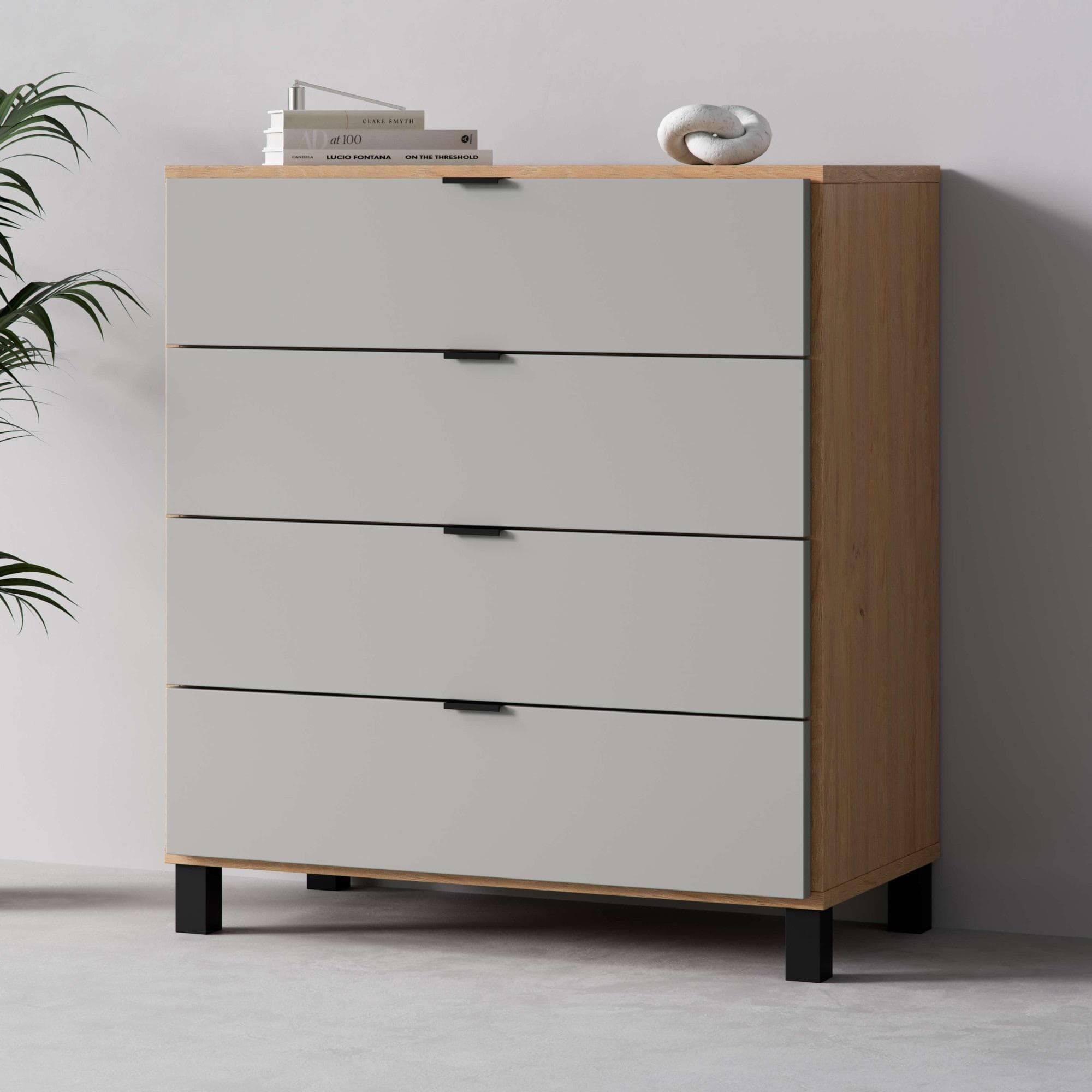 Kommode VOX SIMPLE Sideboard 4 Schubladen Grau Eiche