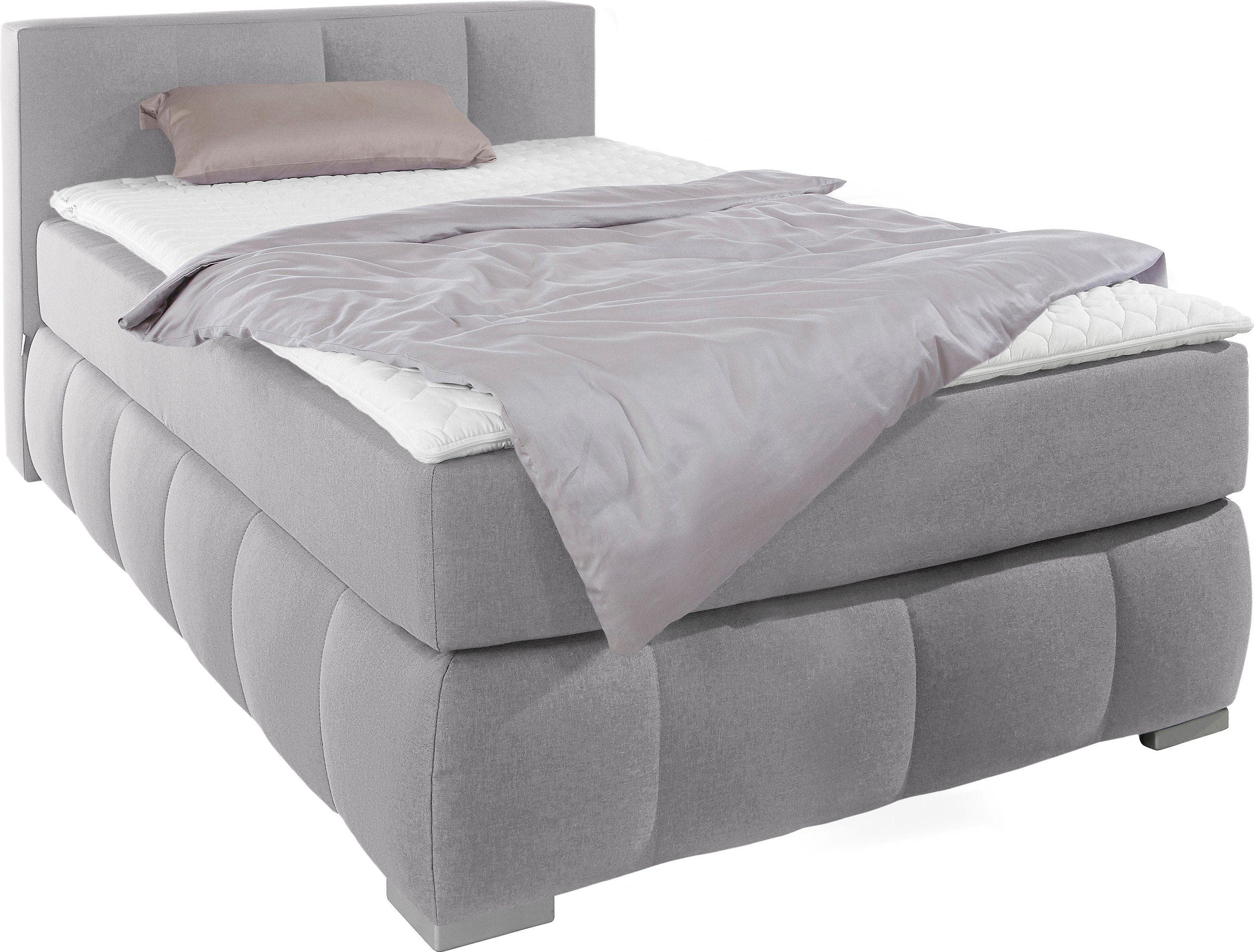 Boxspringbett HOME AFFAIRE Chelles Grau Samtoptik mit Topper
