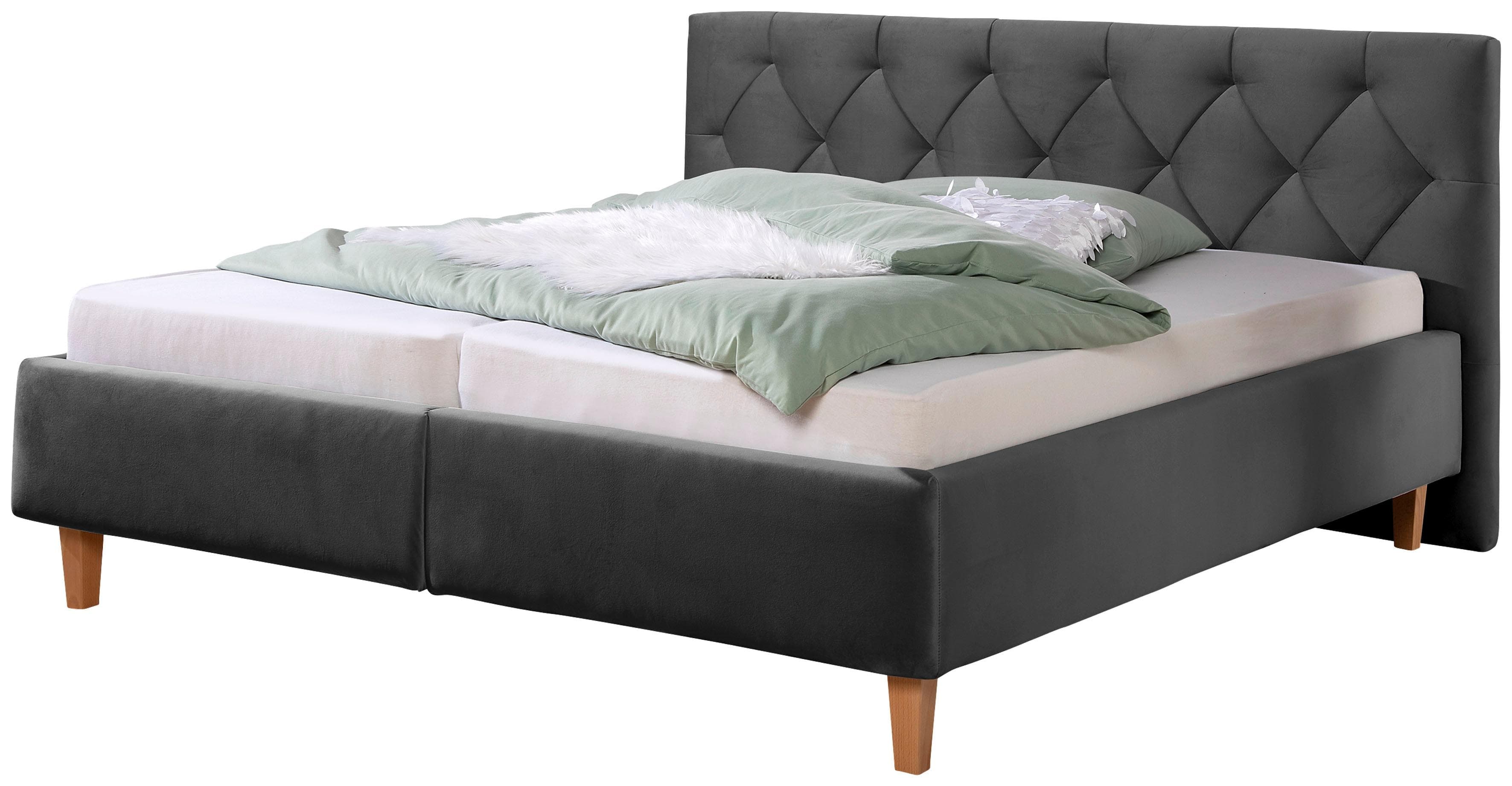 Luxuriöses Polsterbett mit Kreuzsteppung und hohem Kopfteil