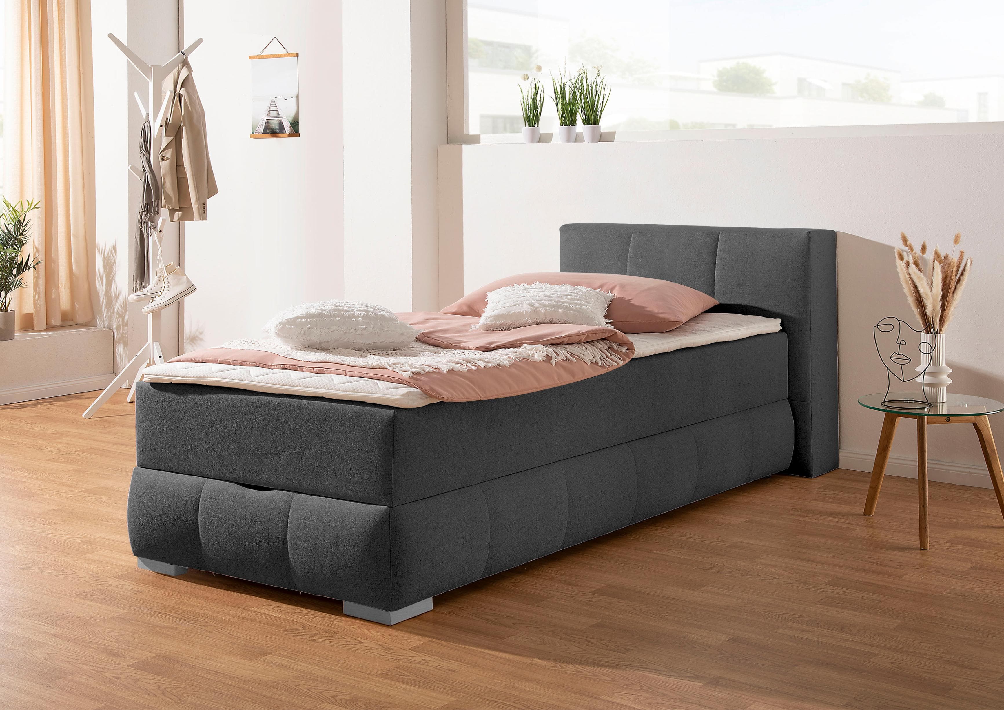 Boxbett HOME AFFAIRE Chelles Anthrazit mit Bettkasten und Matratze