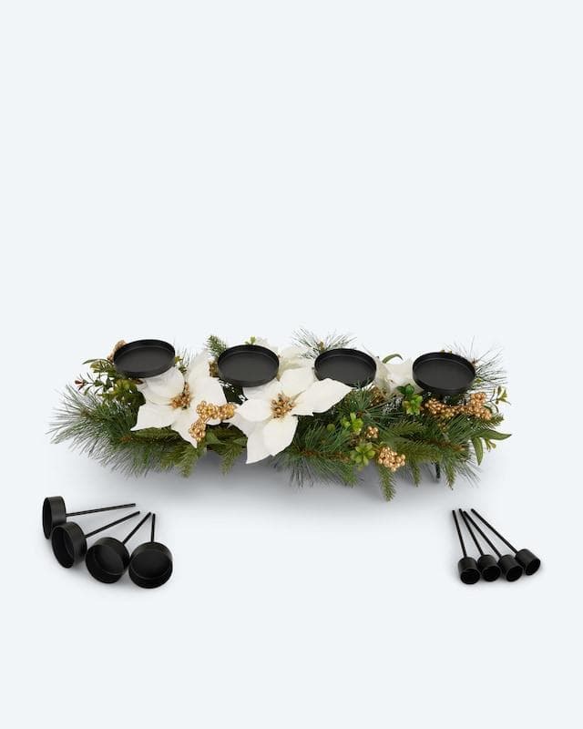 Weihnachtsstern Kunstblumengesteck mit Kerzenhalter-Set