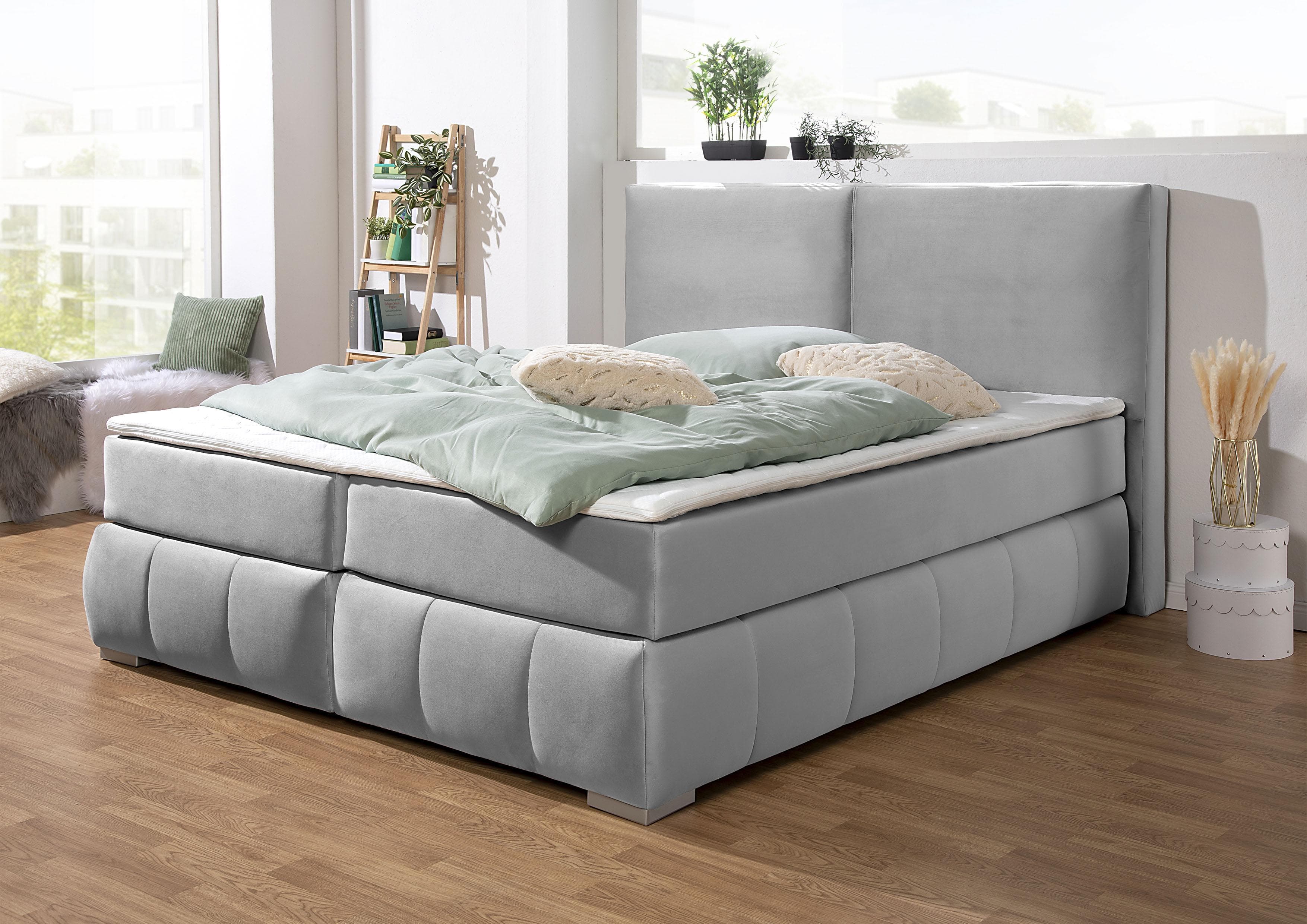 HOME AFFAIRE Boxspringbett Wehma Silber Samtstoff