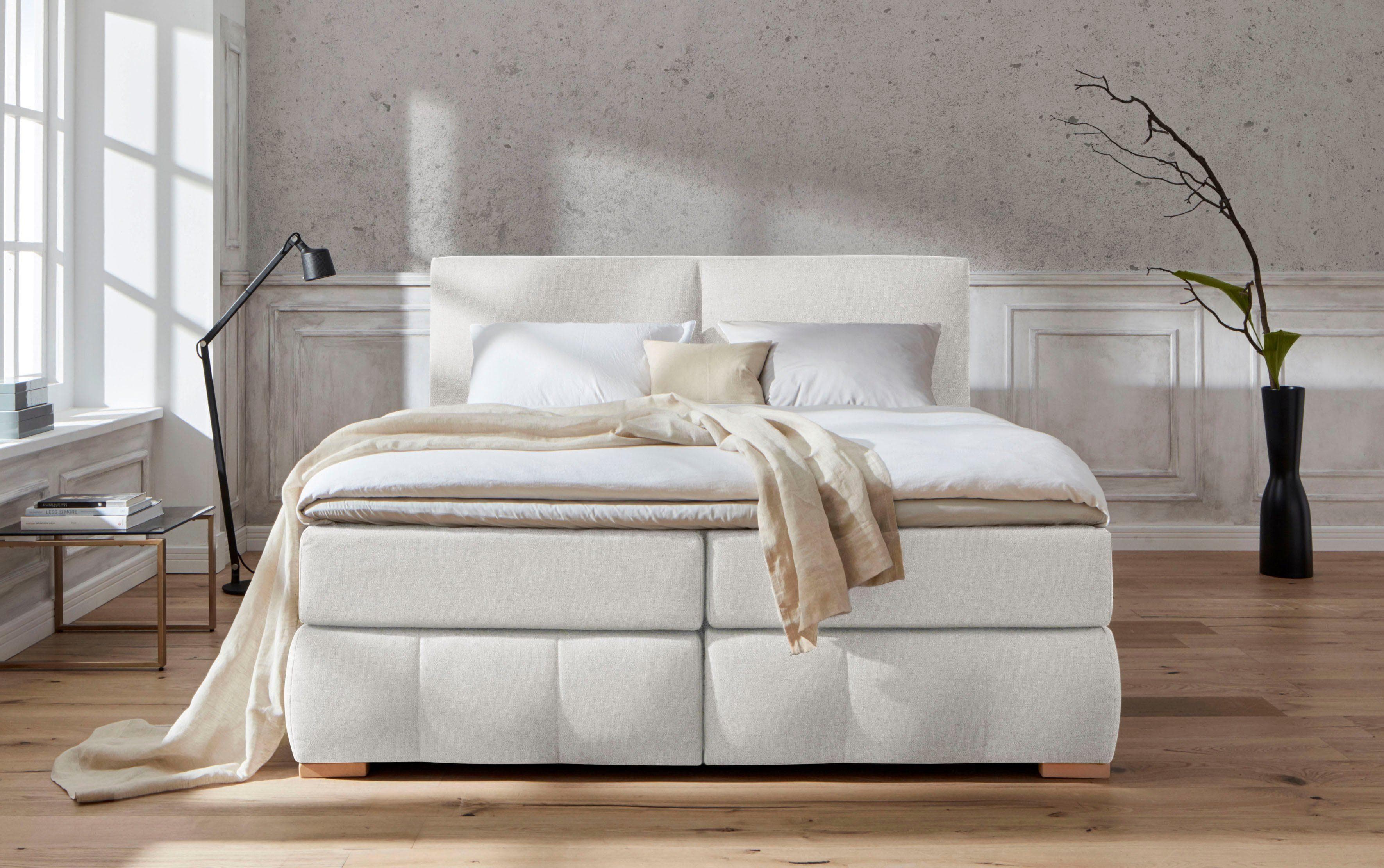 Boxspringbett HOME AFFAIRE Wehma Beige Polyester Komplettbett mit Topper