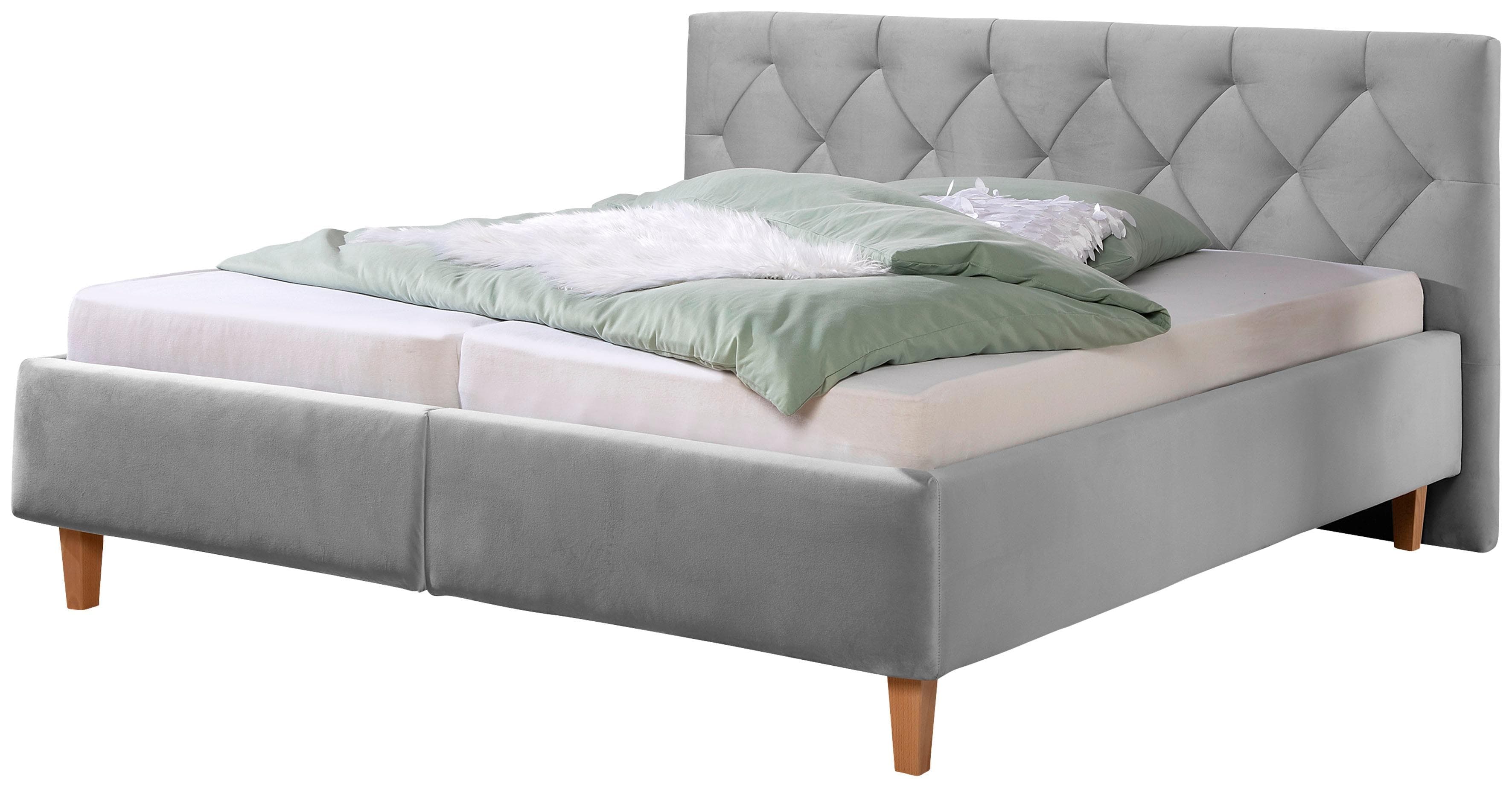 Luxuriöses Polsterbett mit Kreuzsteppung und hohem Kopfteil