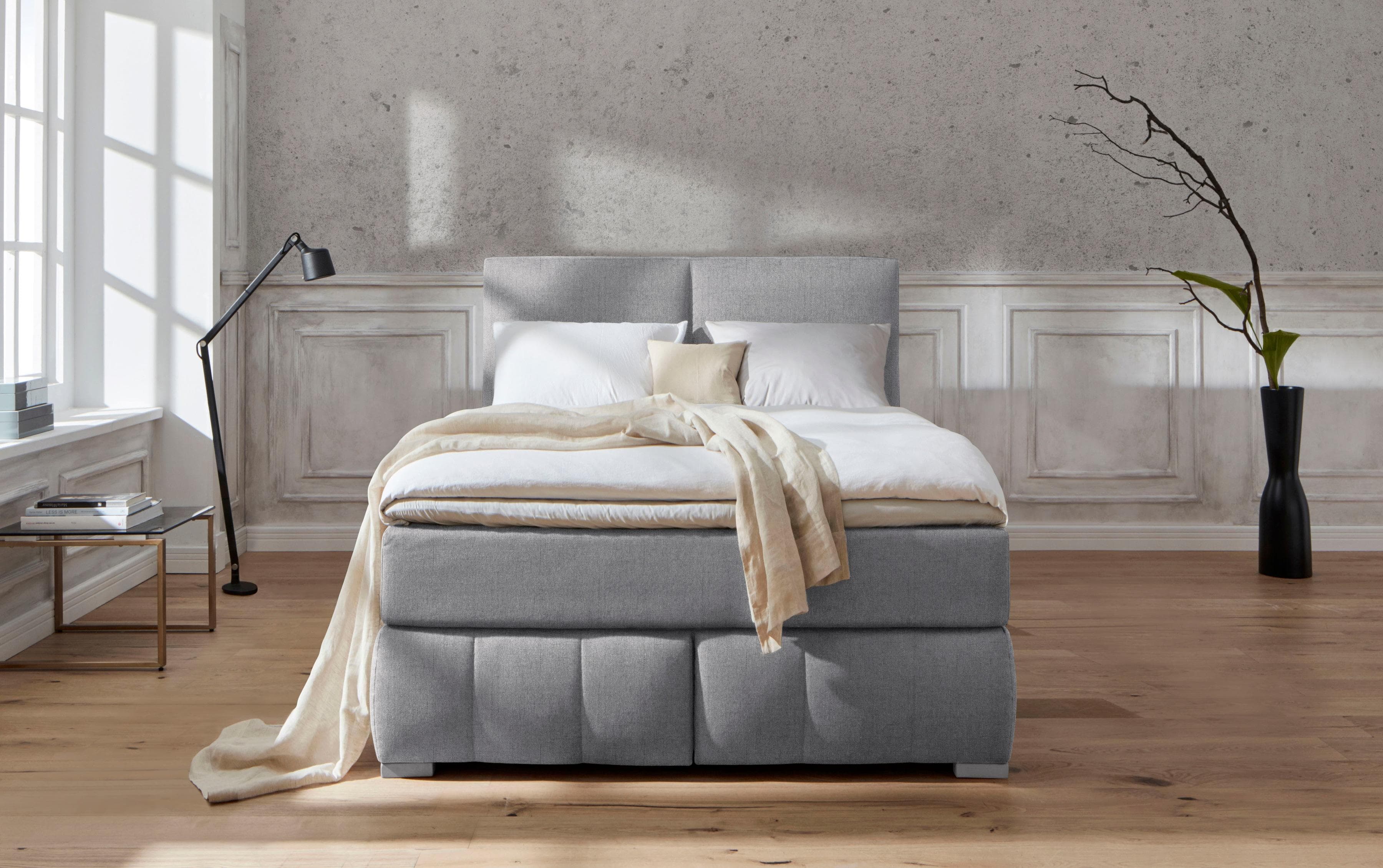 HOME AFFAIRE Boxspringbett Wehma Grau Polyester mit Topper