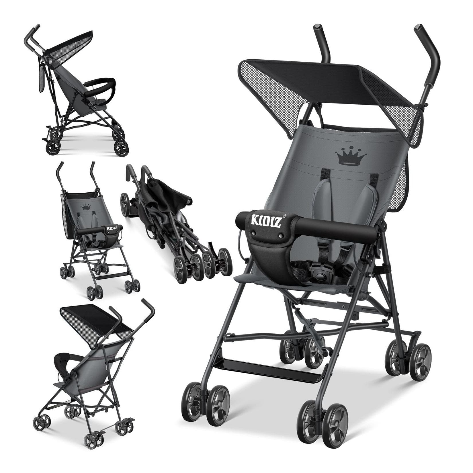 KIDIZ® Kinderwagen CITY Buggy - Faltbar, 360° Räder, inkl. Verdeck