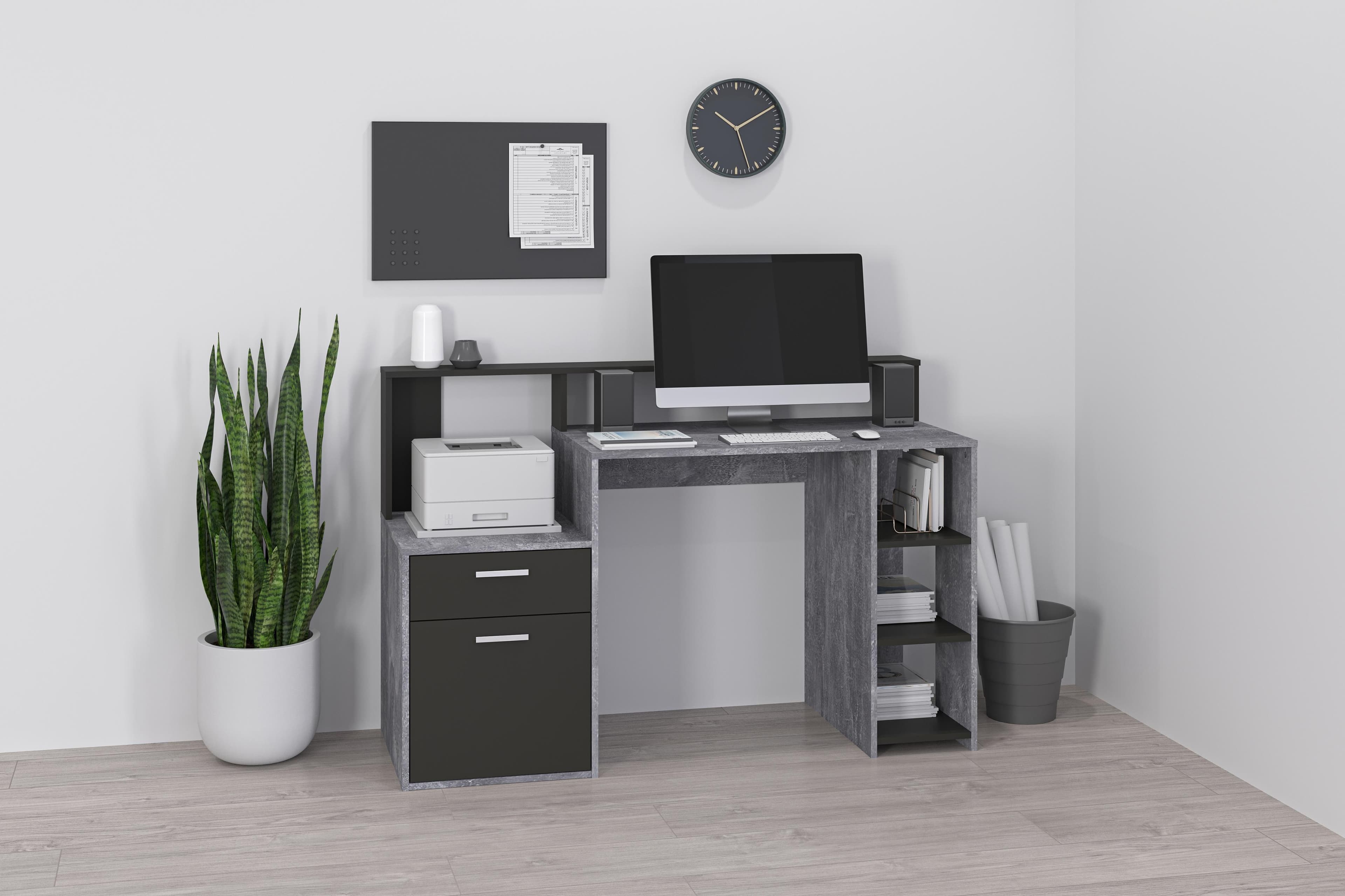 FMD Bolton Regal-Schreibtisch Grau Betonoptik mit Stauraum