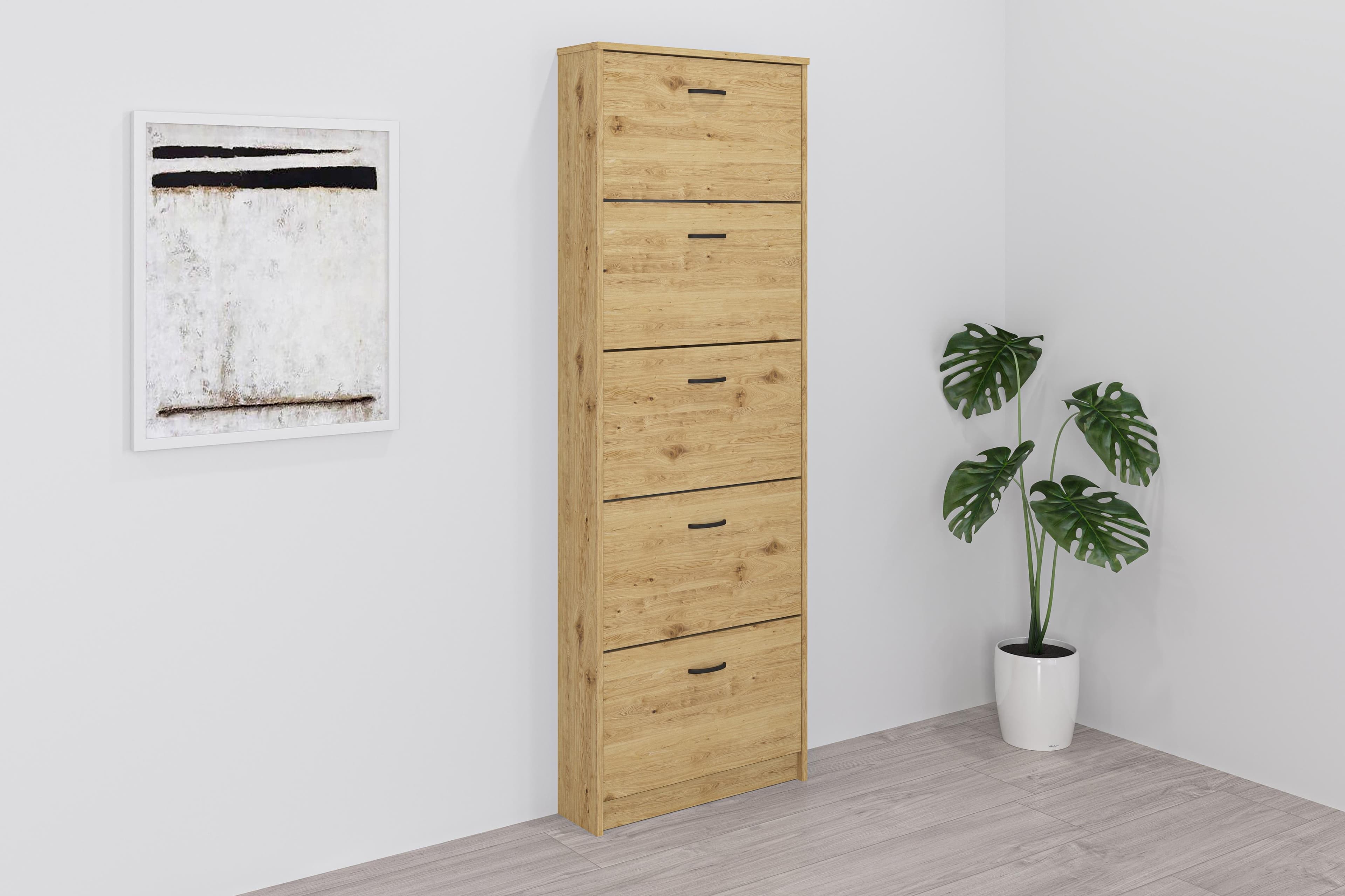 FMD Schuhschrank Step 5: Moderner Schuhkipper mit 5 Klappen in Weiß oder Grau