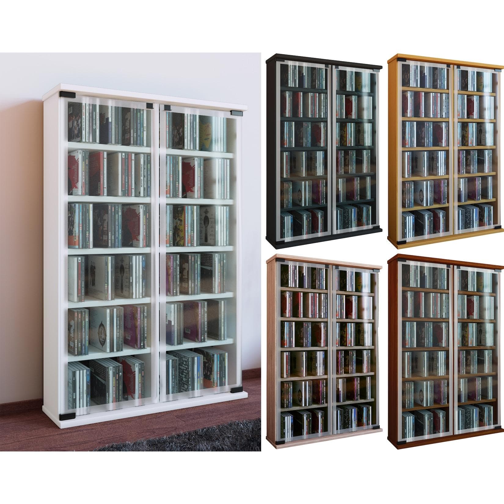 VCM Media-Regal Schwarz mit Glastüren für CDs und DVDs