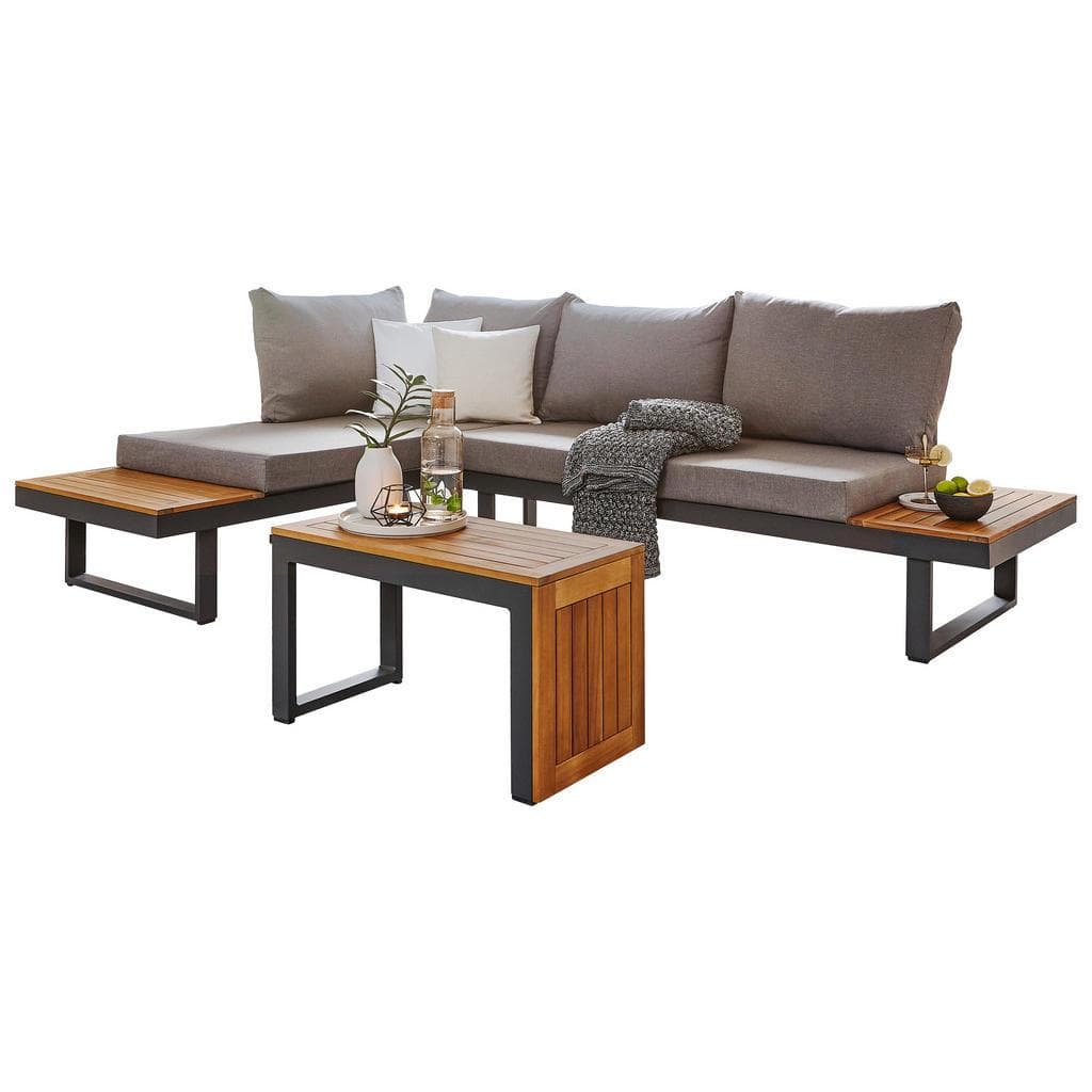 Amatio Loungegarnitur Anthrazit Akazie Hellgrau