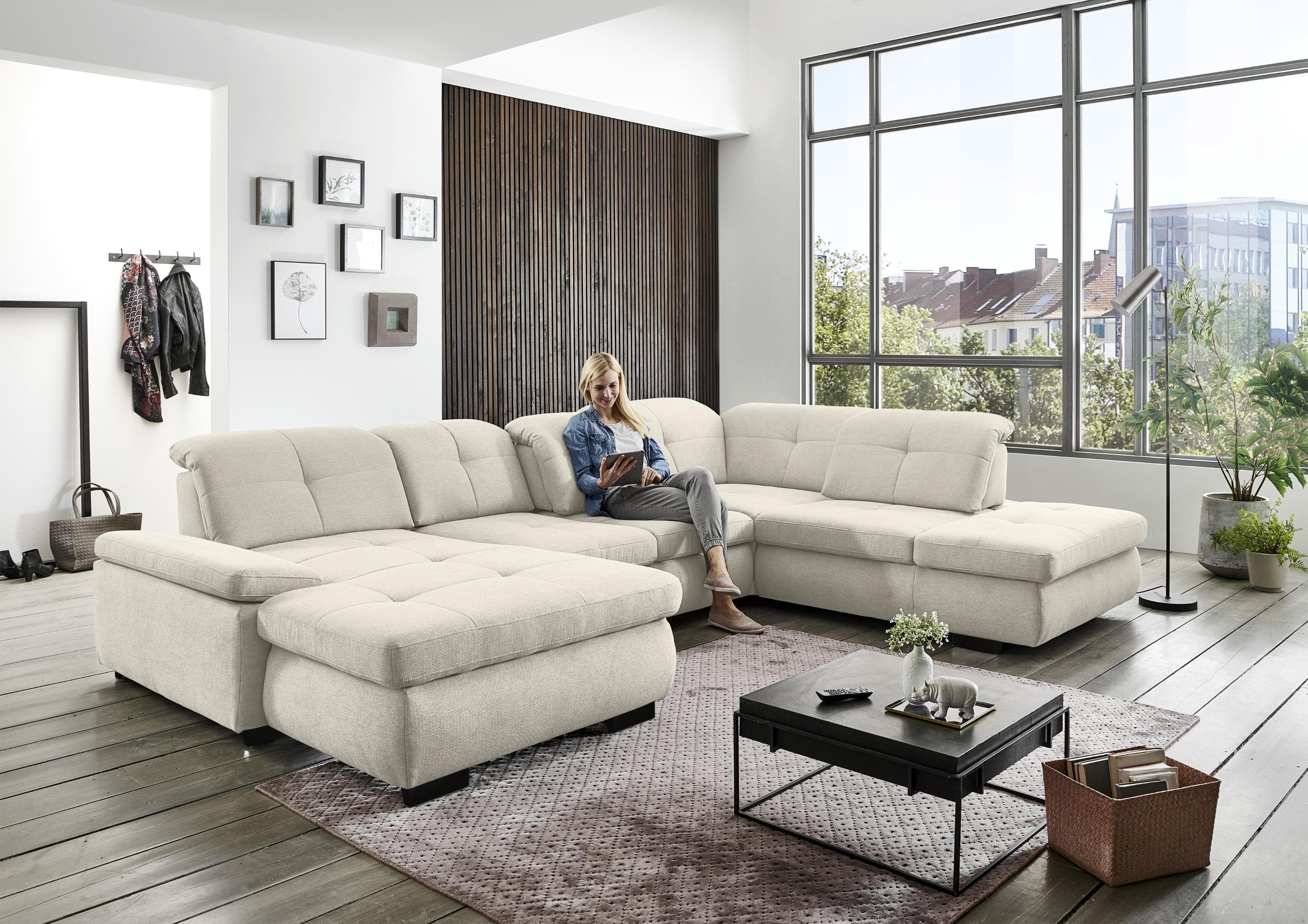 DIE PLANBAR Ecksofa L-Form mit Sitztiefenverstellung und Bettfunktion