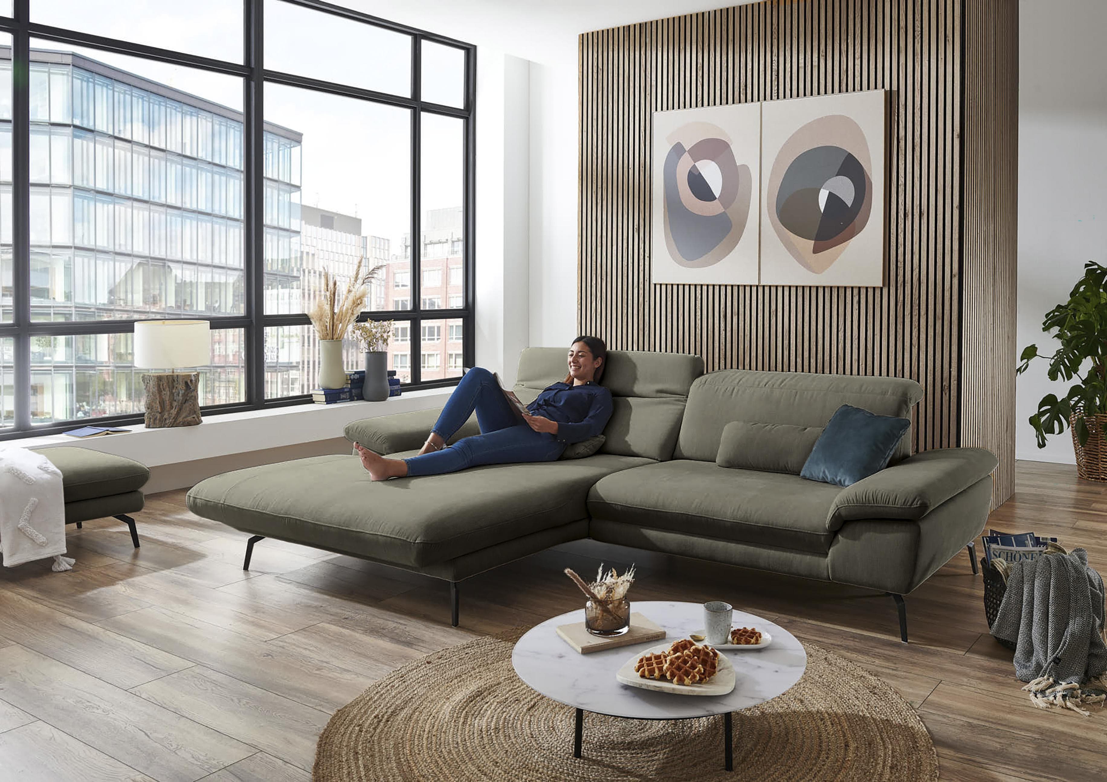 Ecksofa DIE PLANBAR L-Form mit Kopfteilverstellung Grün