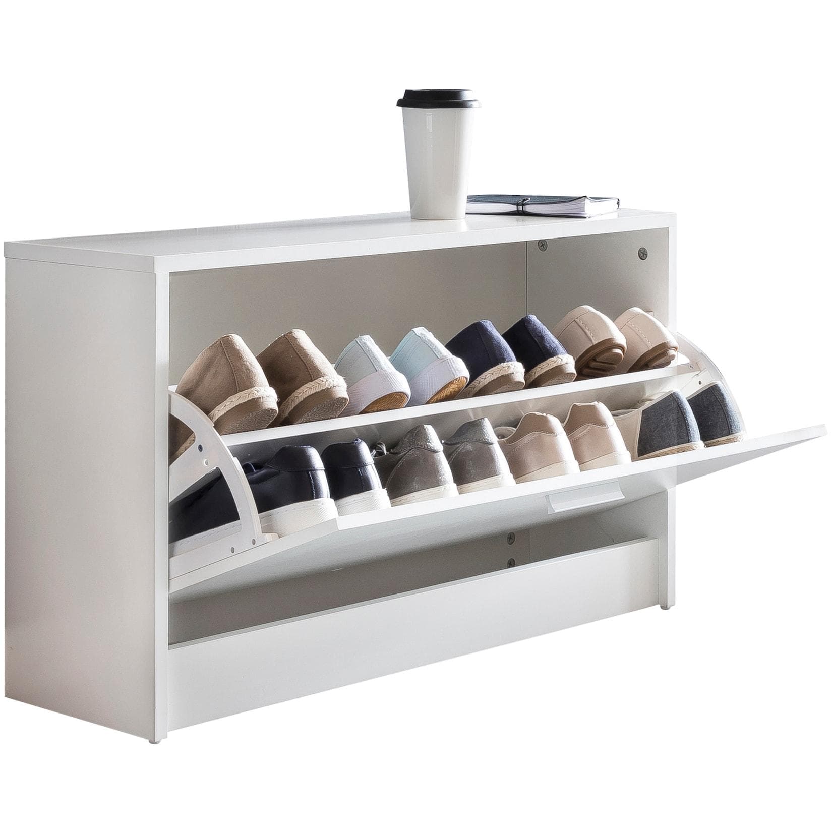 KADIMA DESIGN Holz-Schuhkipper Weiß mit Ablage und Fach