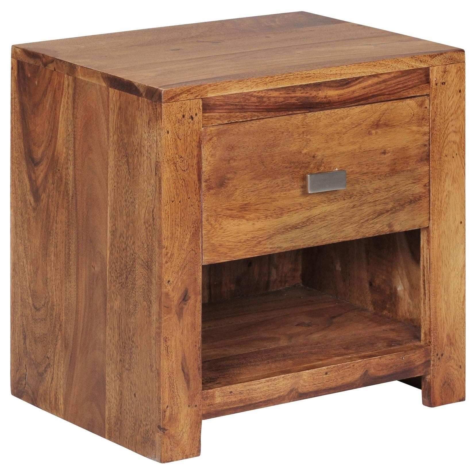 KADIMA DESIGN Rustikale Landhaus-Nachtkonsole Sheesham Holz mit Schublade