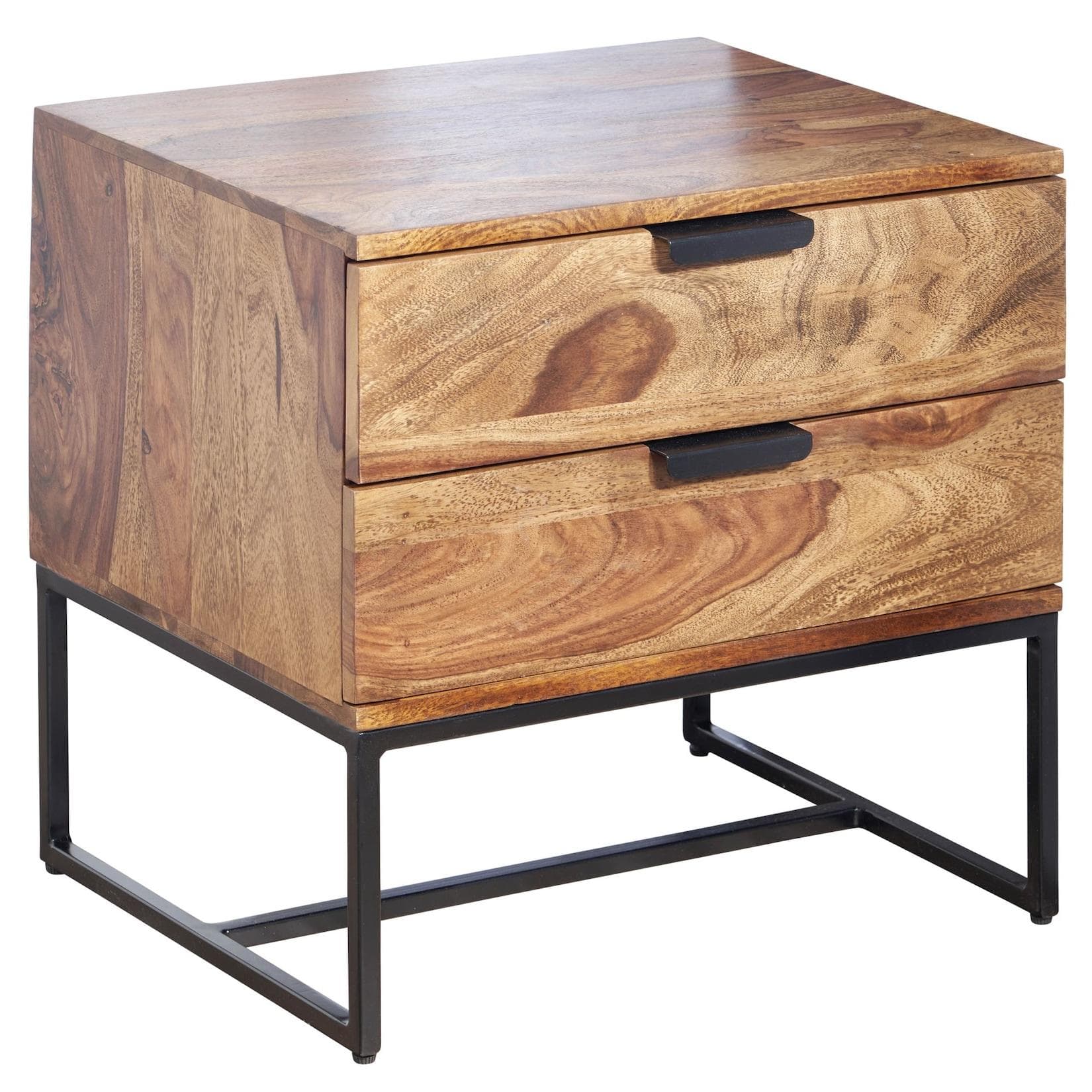 KADIMA DESIGN Industrial Nachtkonsole Sheesham Eisen 2 Schubladen