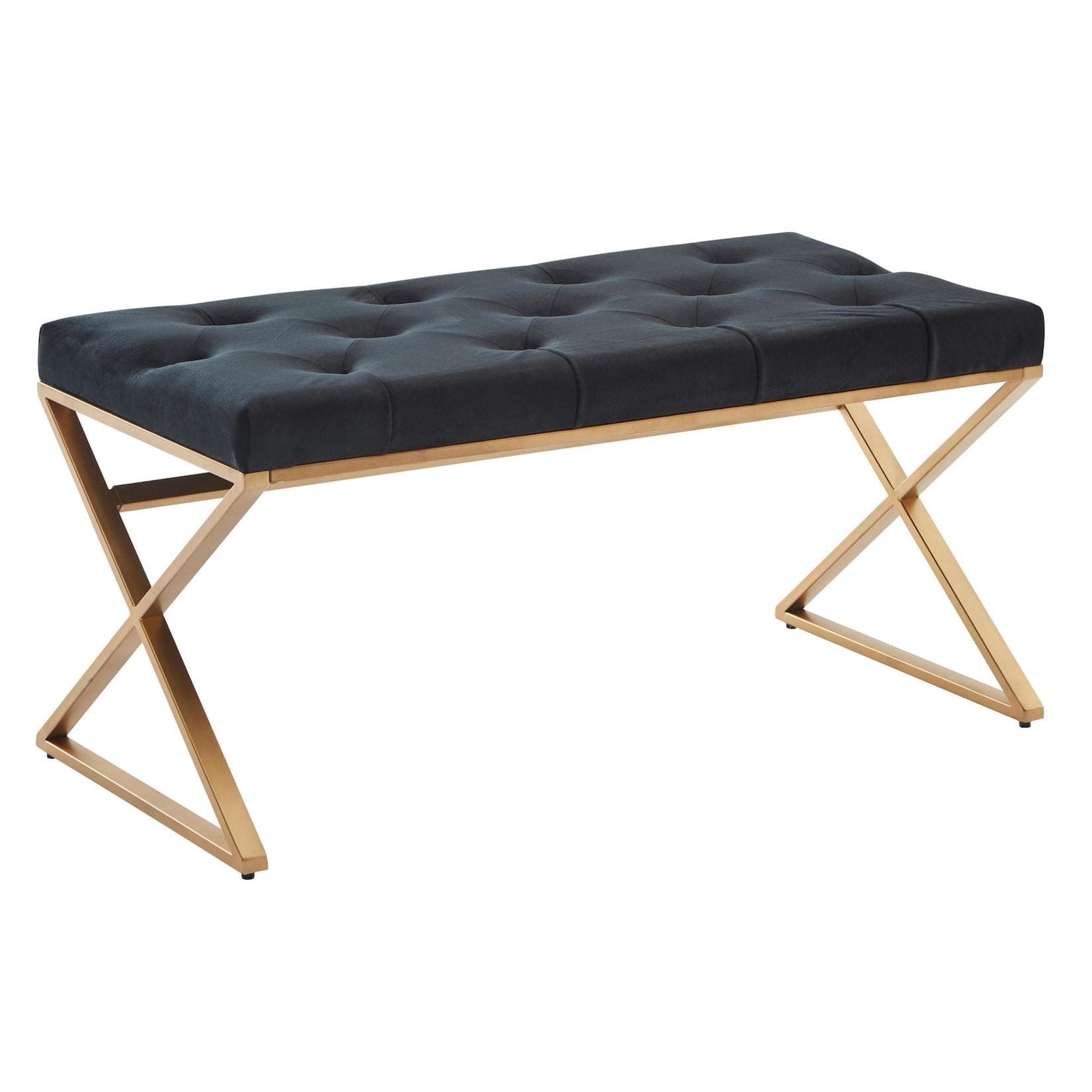 KADIMA DESIGN Samt Sitzbank Chesterfield Schwarz Gold Metallgestell