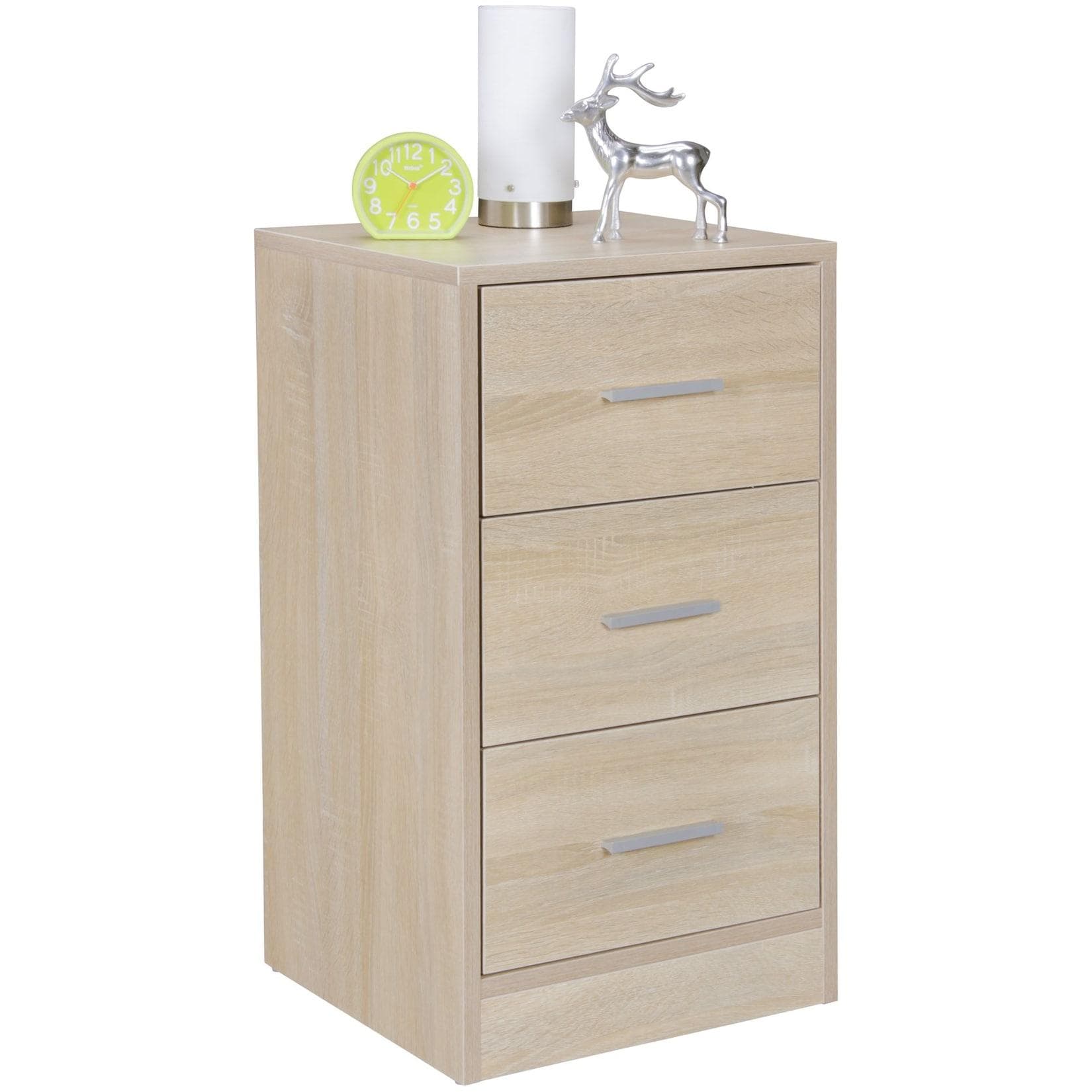 KADIMA DESIGN Moderner Nachtschrank 3 Schubladen Schwarz/Weiß/Sonoma