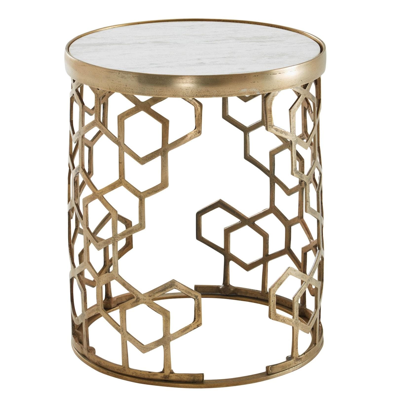 KADIMA DESIGN Beistelltisch Alba Marmorstruktur Goldfarbenes Metallgestell