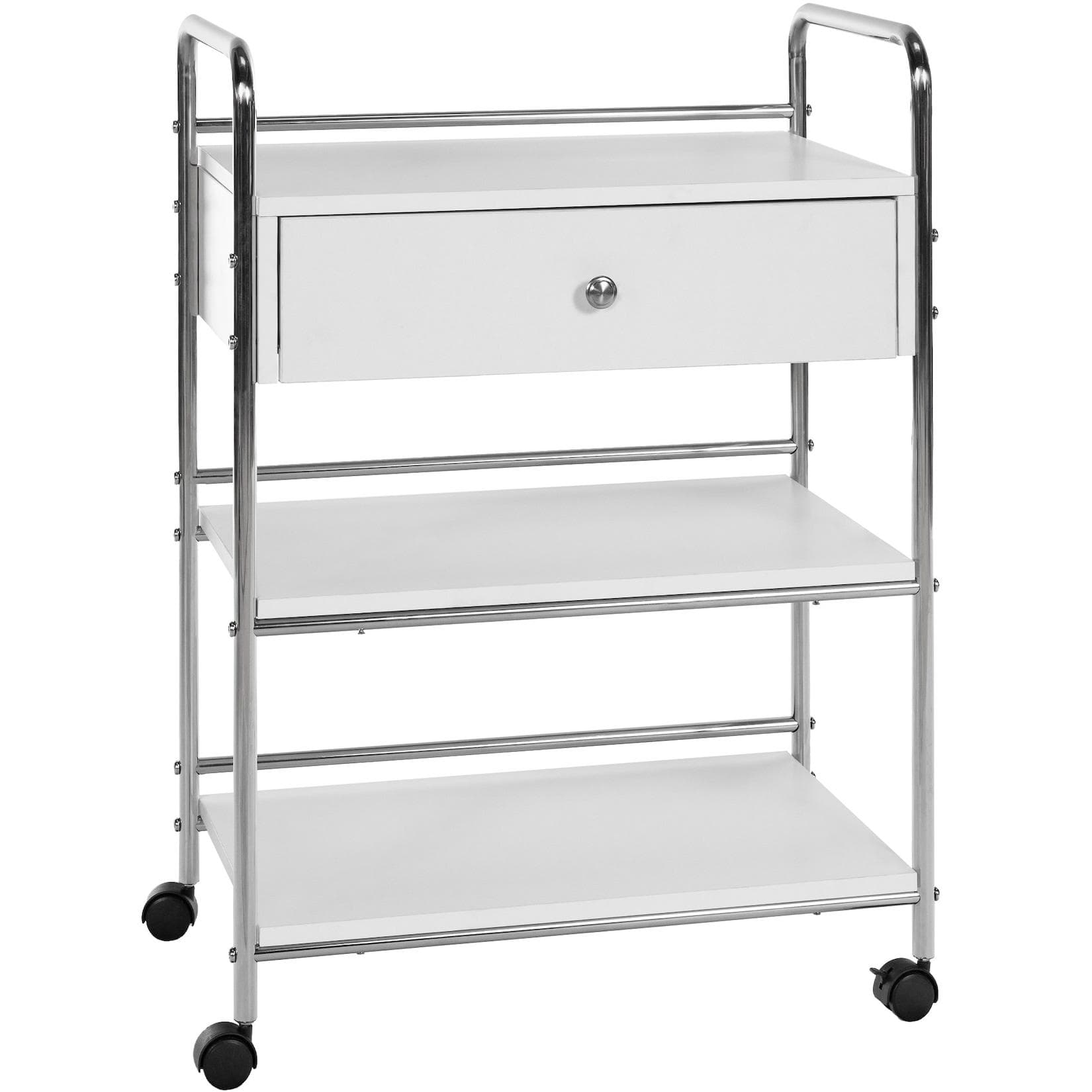 CLP Beistellwagen PL912 - Weißer Kosmetikwagen mit Rollen und Schublade