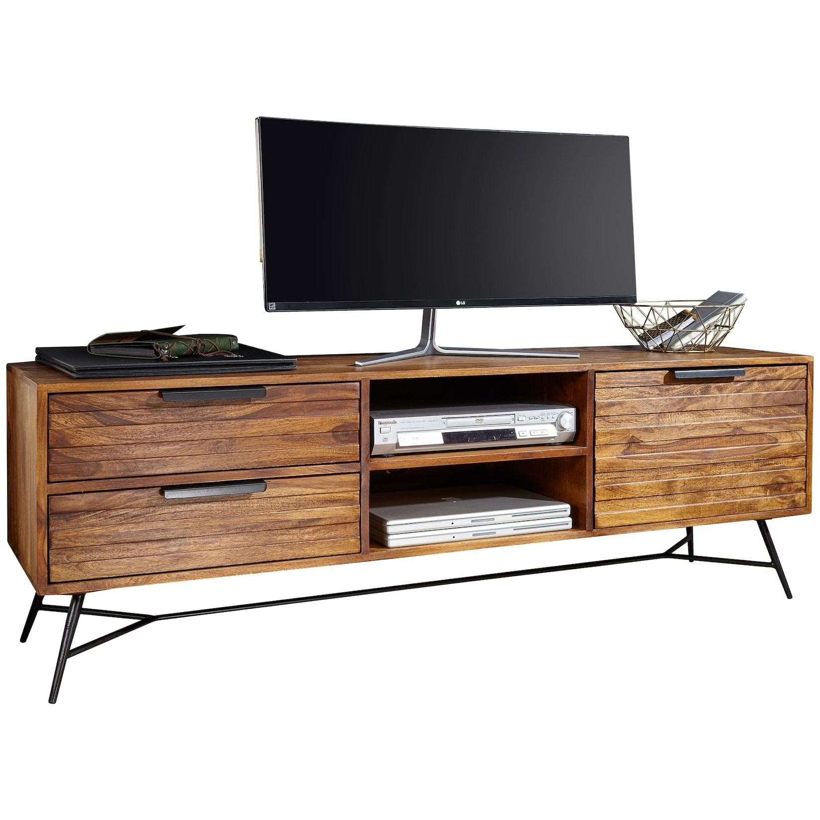 KADIMA DESIGN Lowboard NISHAN, Sheesham Massivholz, Industrial Design