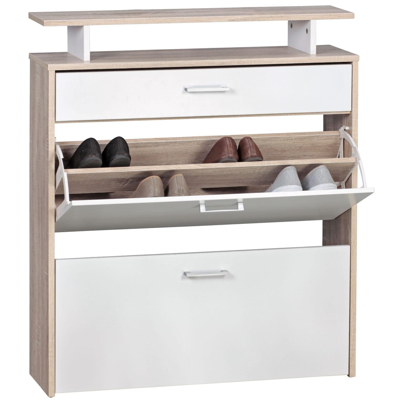 KADIMA DESIGN Schuhkipper mit Schublade - 4 Fächer MDF Holz Beige