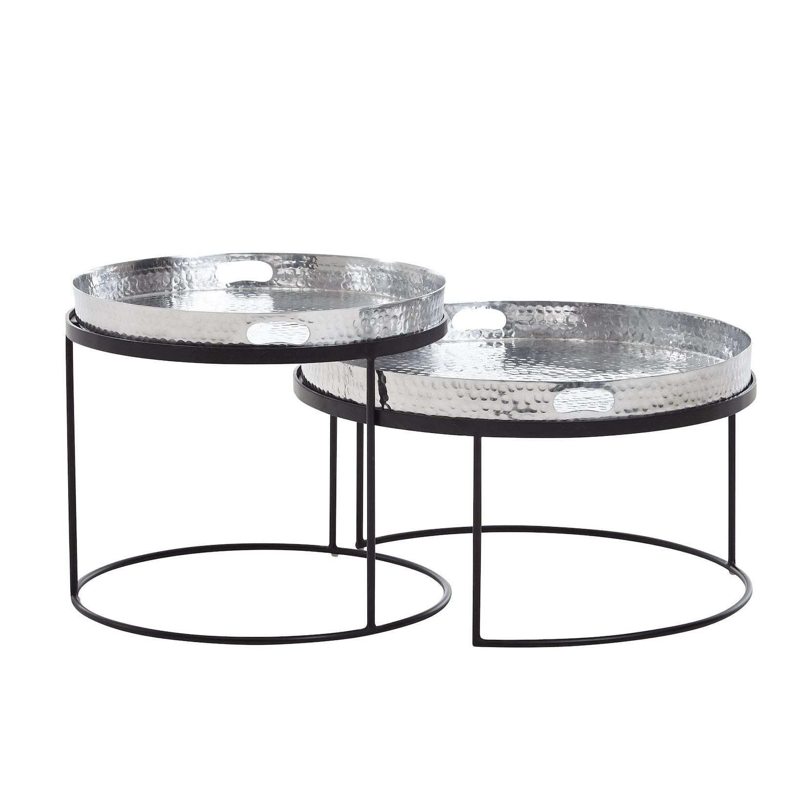 KADIMA DESIGN Couchtisch 2er Set Silber Schwarz Hammerschlag Handgefertigt