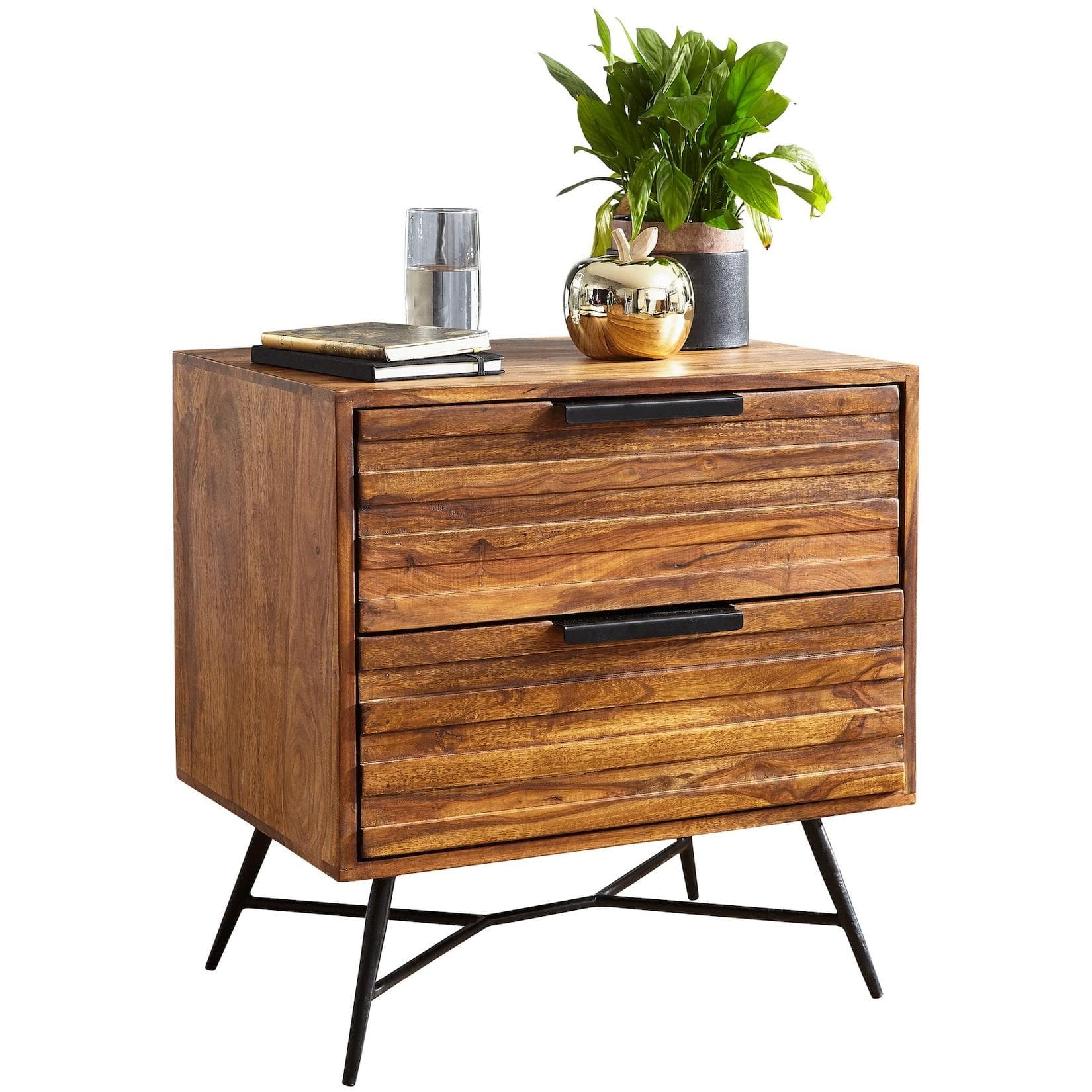 KADIMA DESIGN FORMIO Nachttisch Sheesham Industrial Look Metallbeine