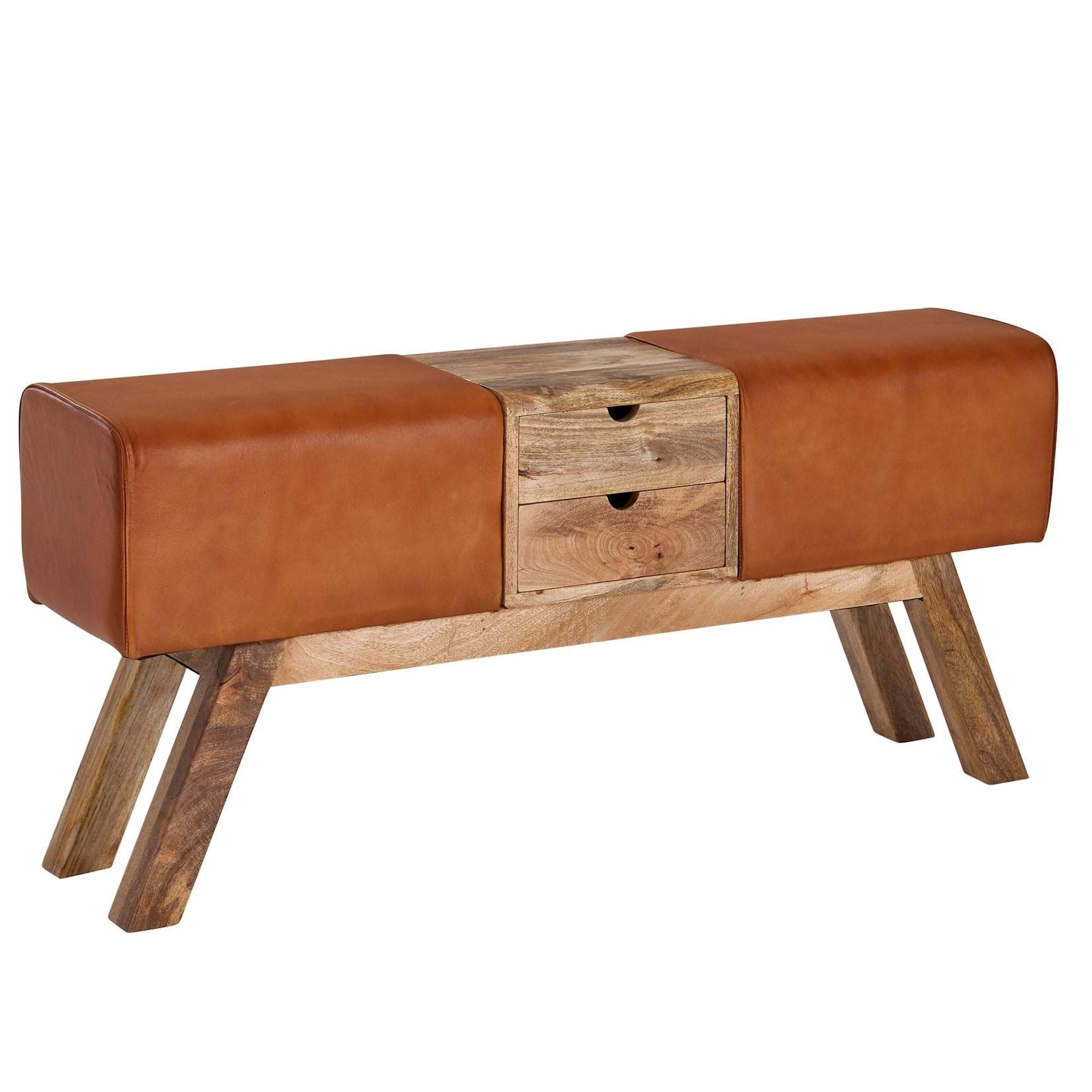 KADIMA DESIGN Retro-Sitzbank mit Schubladen Massivholz Leder