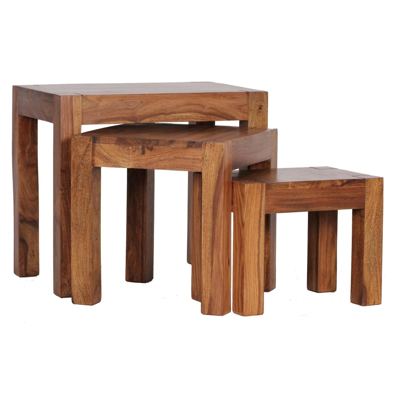 KADIMA DESIGN Holz Satztisch Set NAKO 3-teilig Landhaus Stil Massivholz